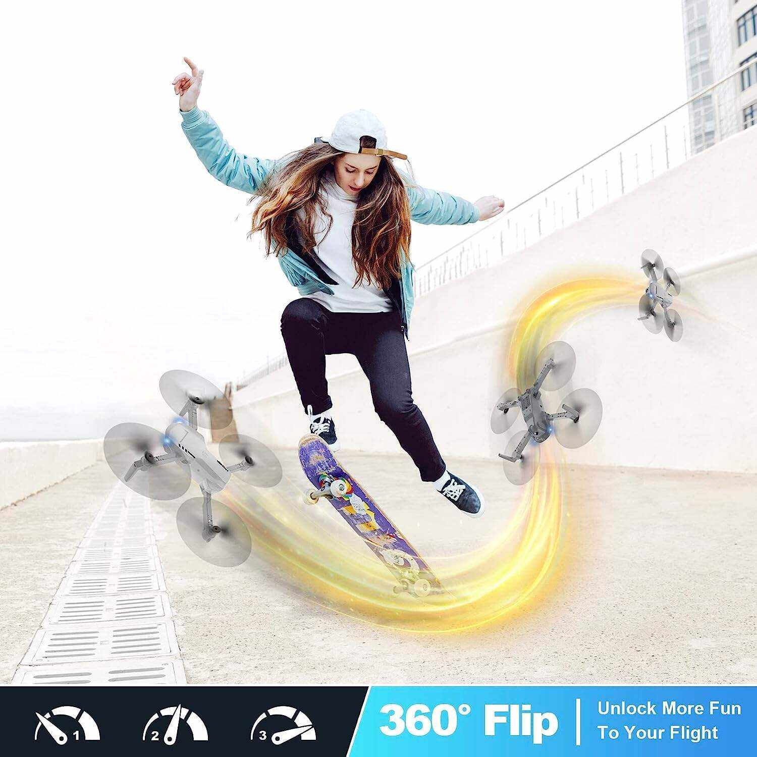 Mini Drone with Camera - 1080P HD FPV Foldable Drone with Carrying Case, 2 Batteries, 90° Adjustable Lens, One Key Take Off/Land, Altitude Hold, 360° Flip, Toys Gifts for Kids and Adults