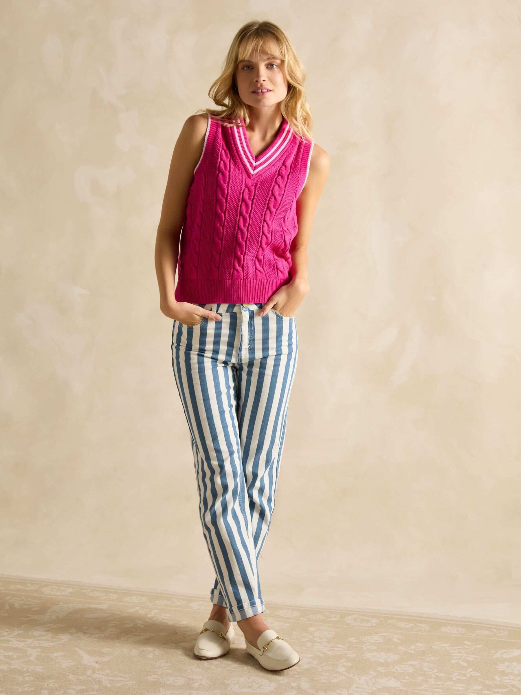 Deuce Pink Cable Knitted Cotton Vest
