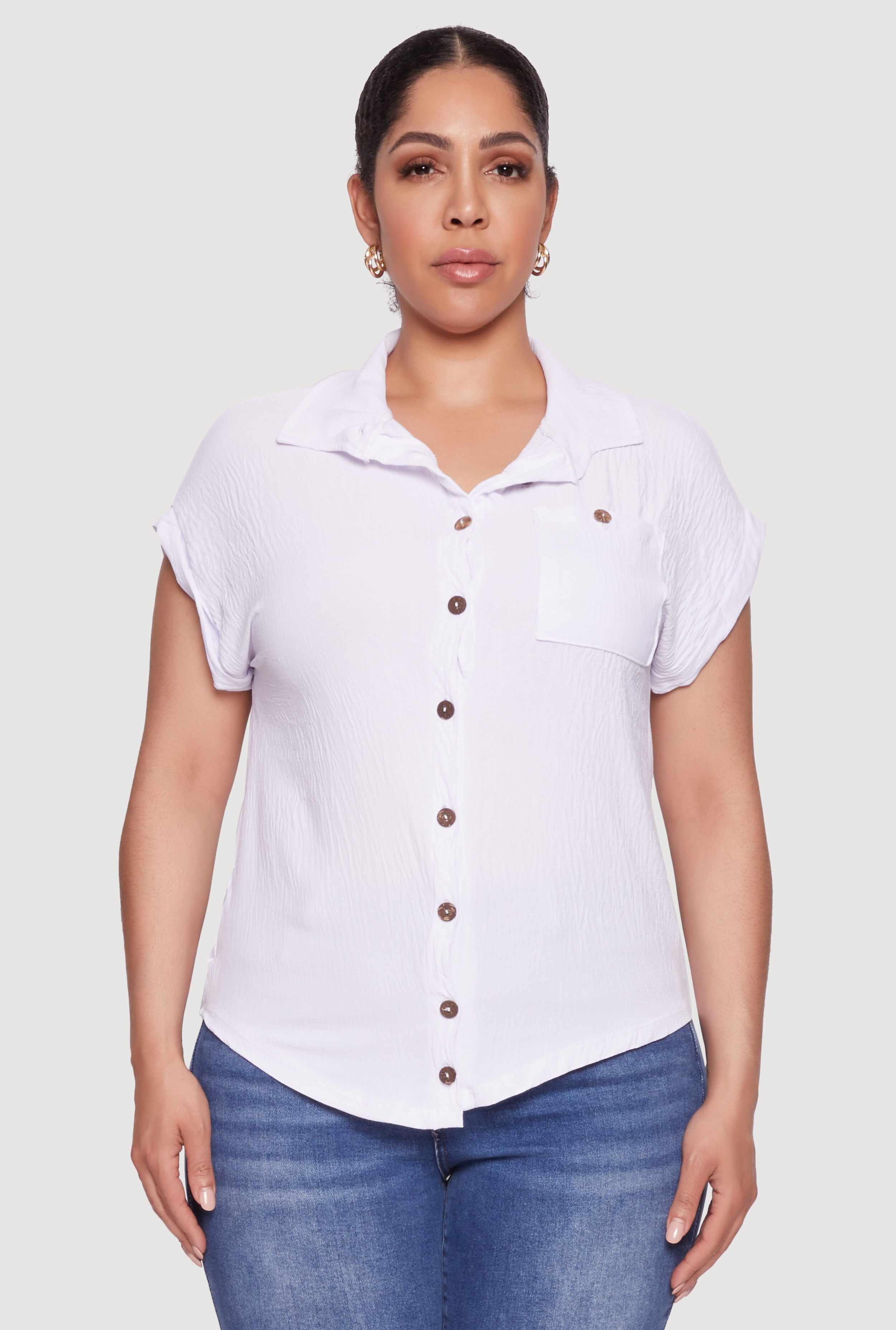Plus Size Airy Button Front Shirt