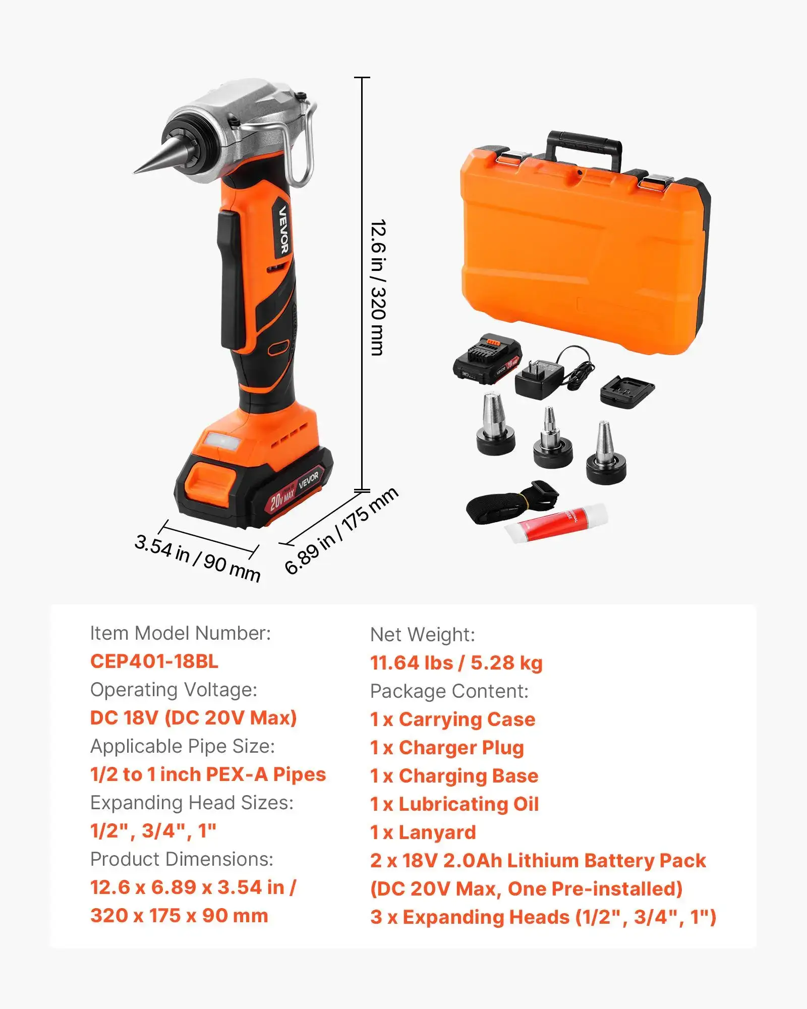 Cordless Tube Expander, 20V Max Electric Tubing Expansion Tool for 1/2