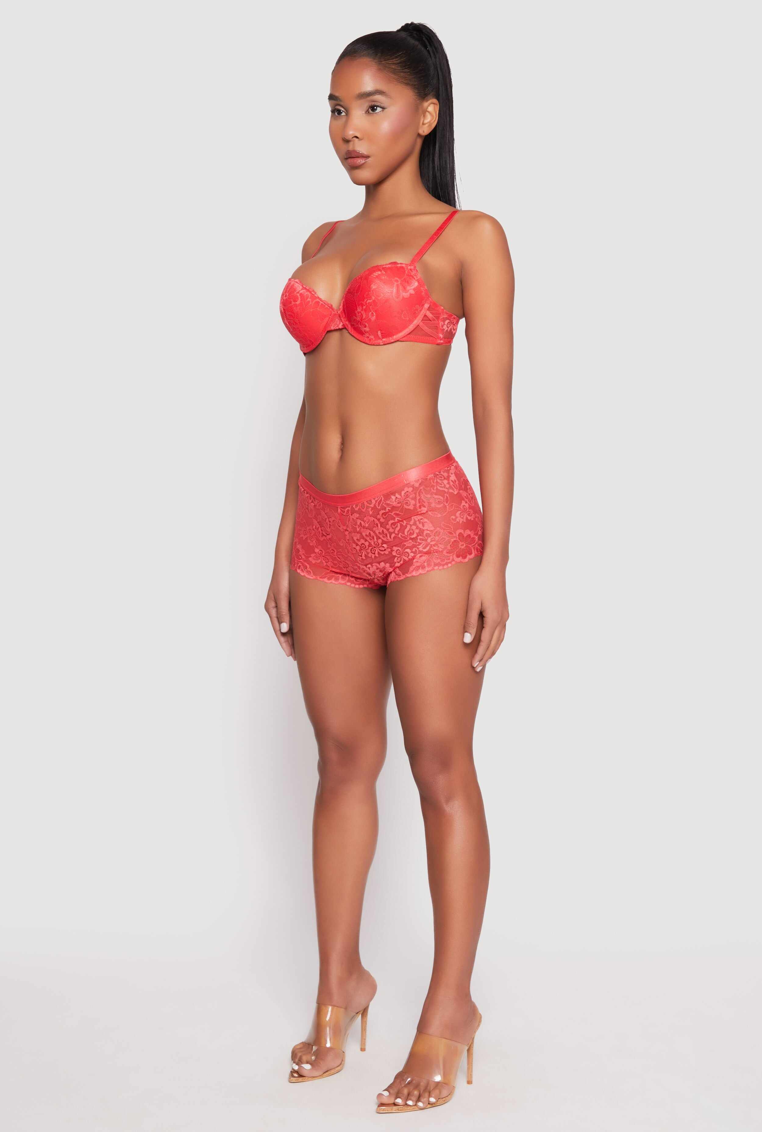 Scallop Trim Caged V Back Lace Boyshort Panty