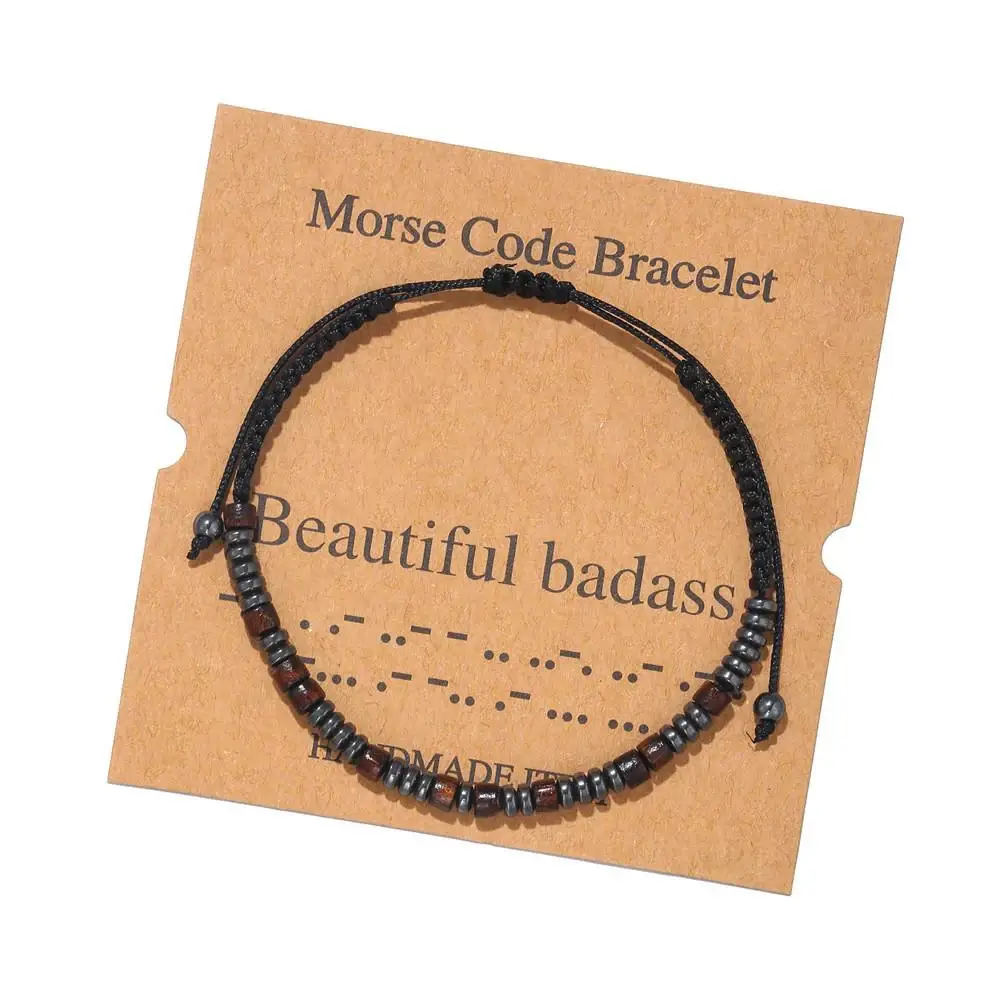 Women's Men's Unisex Morse Code Alphanumeric Weave Couple Bracelet