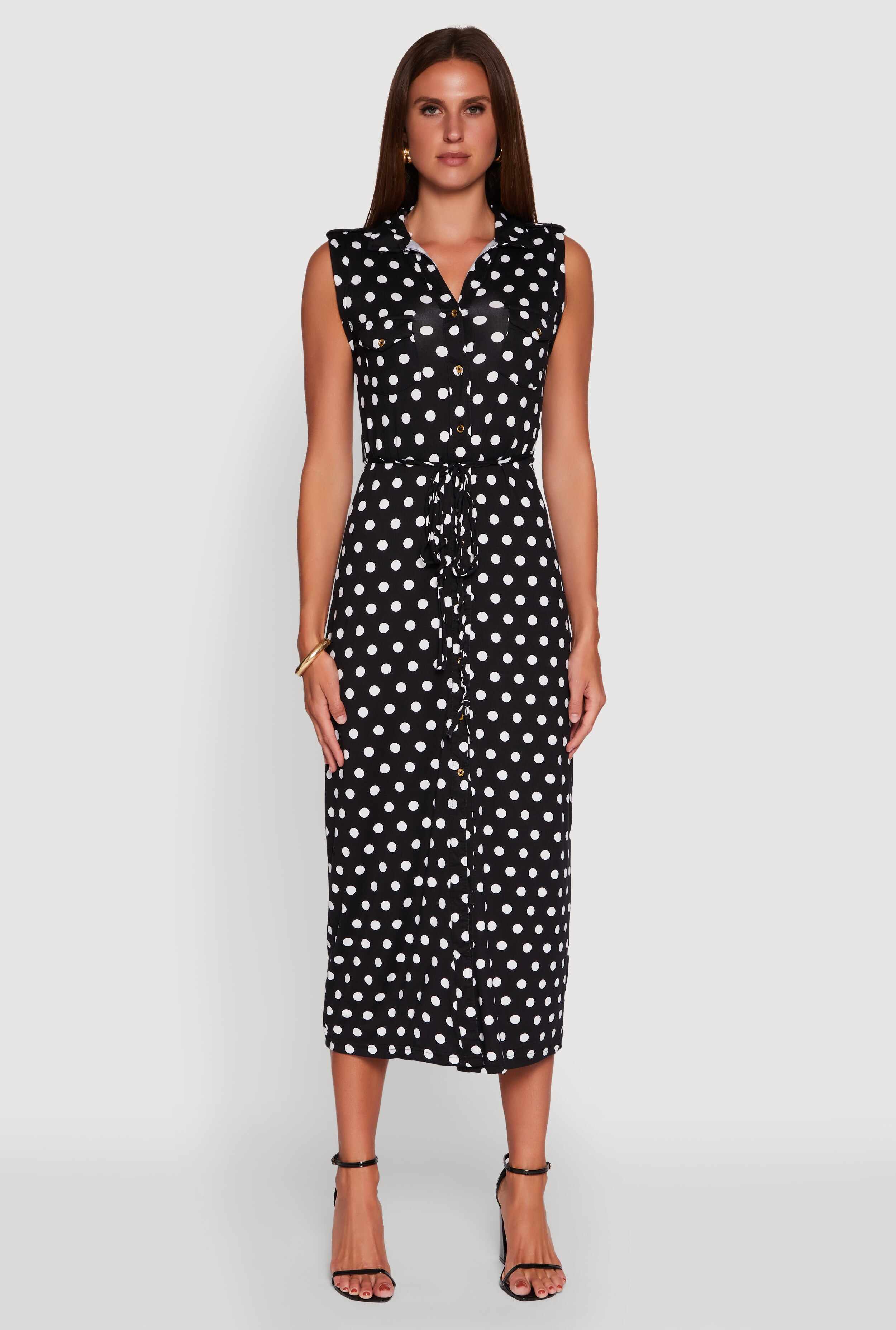 Patterned Button Front Sleeveless Maxi Shirt Dress