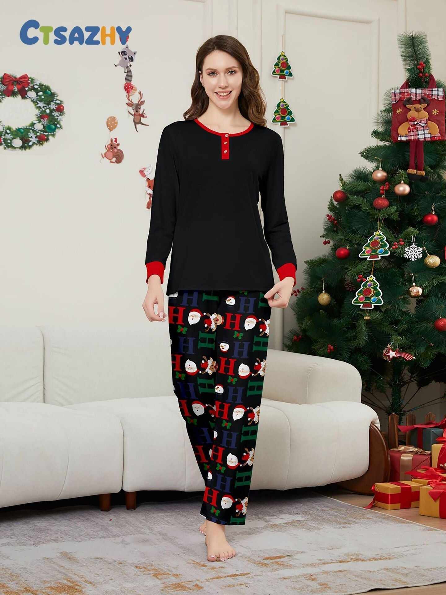 Christmas Deer & Santa Family Matching Pajama Set