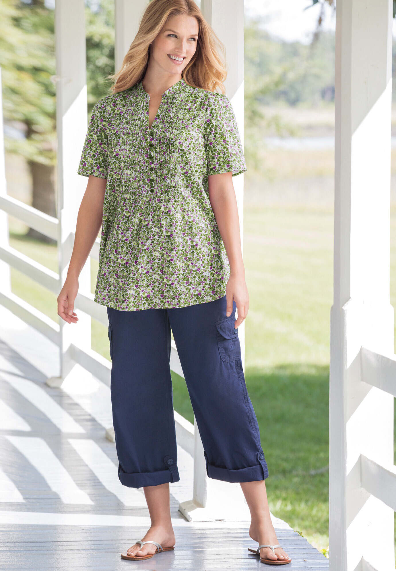 Pintucked Half-Button Tunic