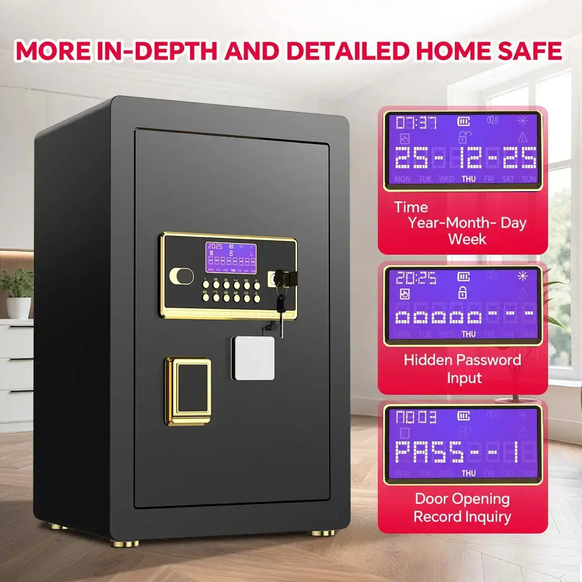 Large Safe Box, Digital Keypad Home Security Safe With Smart Alarm System & Interior Safe Lock Box, for Valuables Spy Gadgets Inner Safe Box with Fireproof Waterproof Bag, New Home Renovation Essentials,Adjustable Shelf