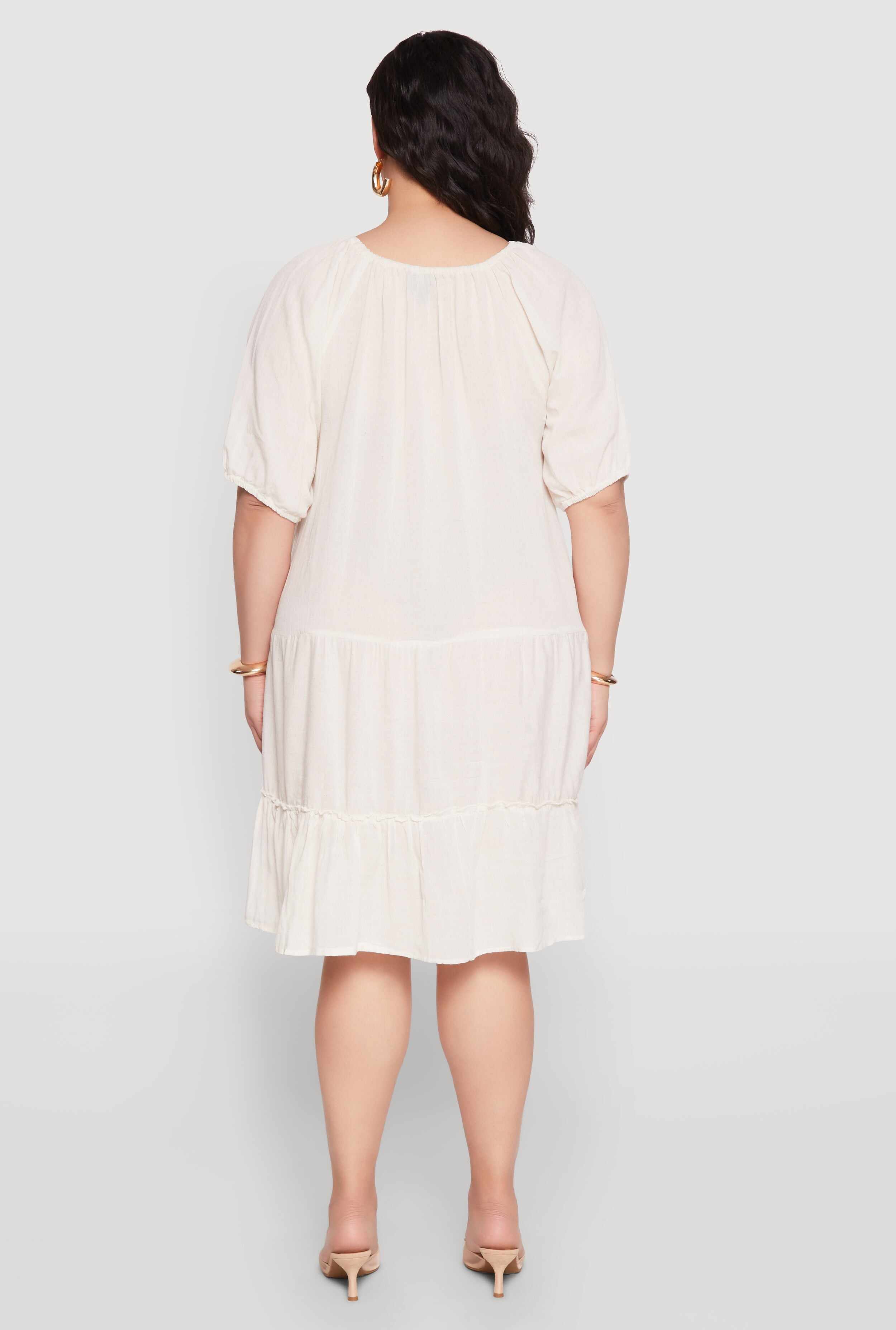 Plus Size Tassel Tie Front Tiered Dress