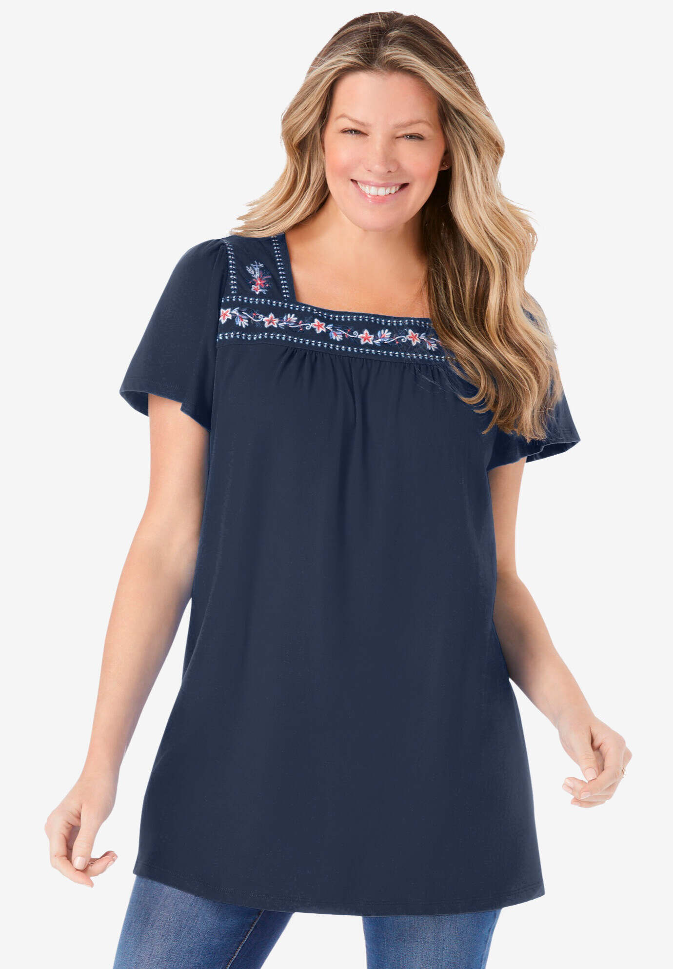 Embroidered Square Neck Tunic