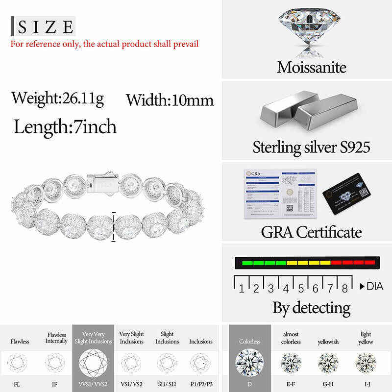 Test10mm S925 Moissanite Cluster Hemisphere Tennis Bracelet