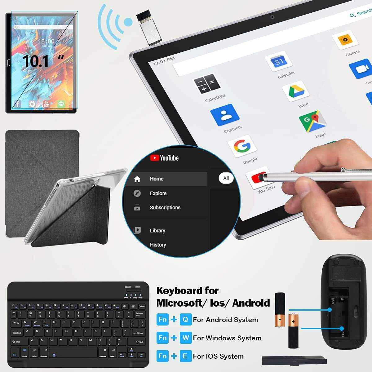 2 in 1 Tablet 10.1 Inch, Android 11.0 Tablets, 64GB/128GB ROM, Dual 4G Cellular with Keyboard, 18MP Camera, Octa-Core Processor, WiFi, GPS, Bluetooth, Google Certified Tablet PC(2023 Gray)