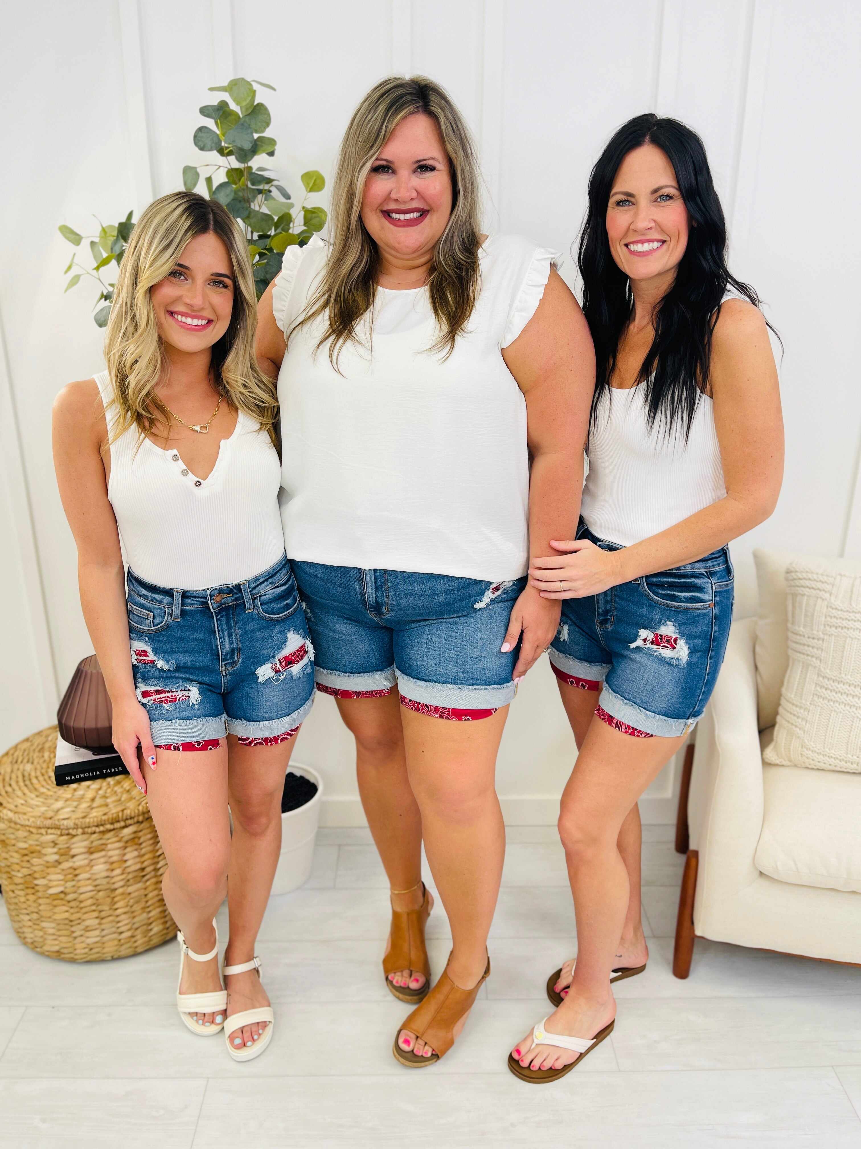 REG/CURVY Red Hot Bandana Patched Shorts