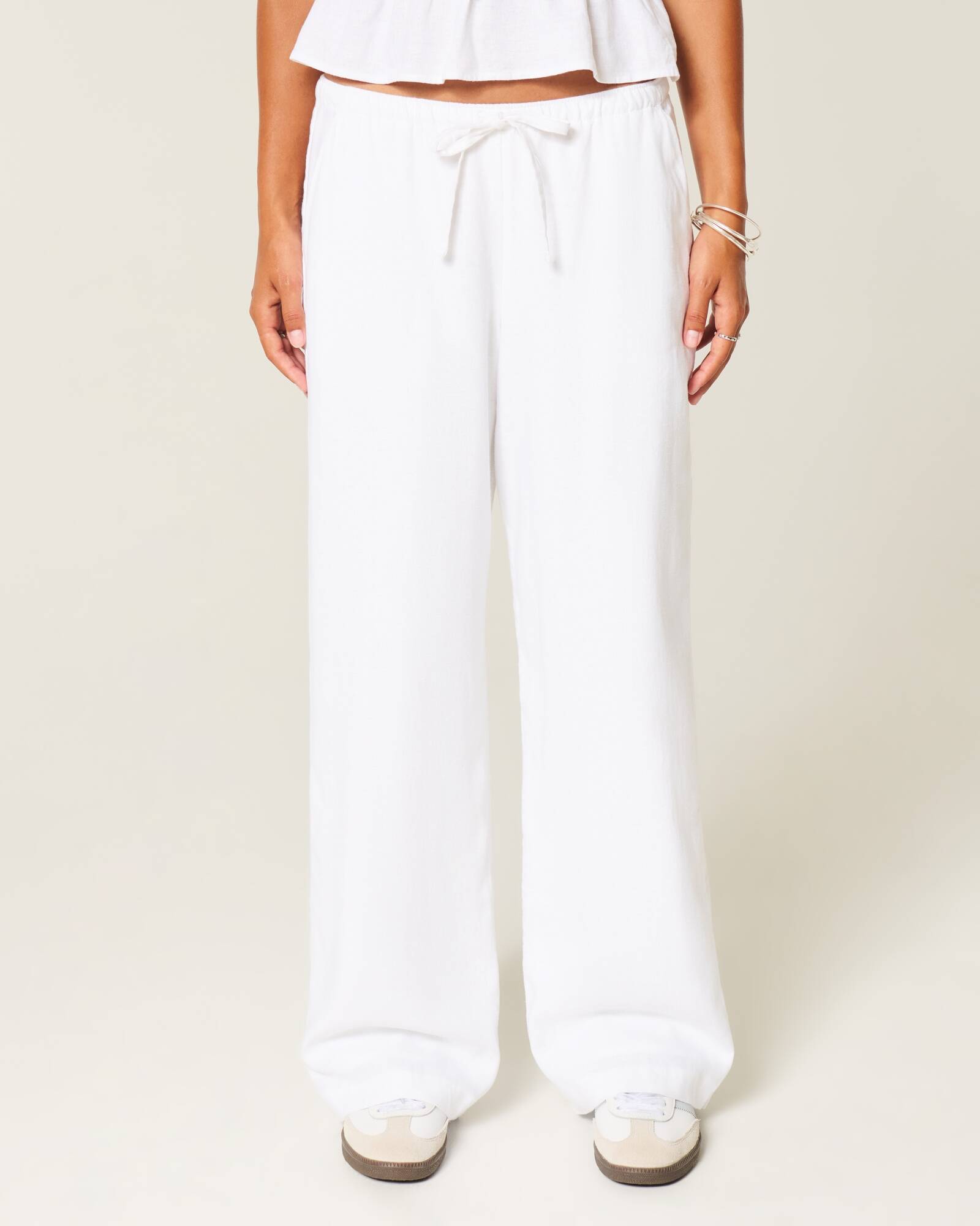 Linen-Blend Baggy Pull-On Pants