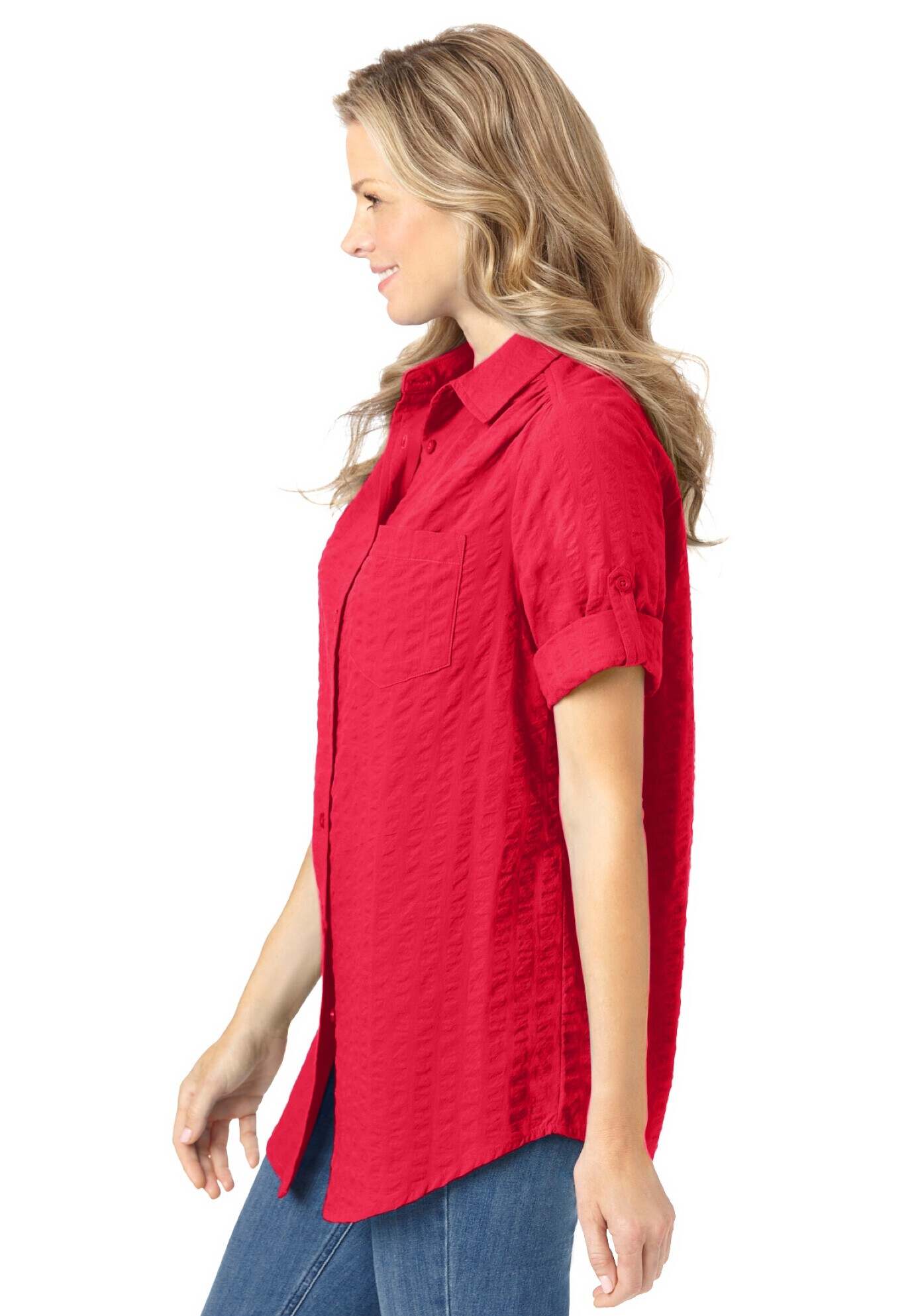 Short-Sleeve Button Down Seersucker Shirt