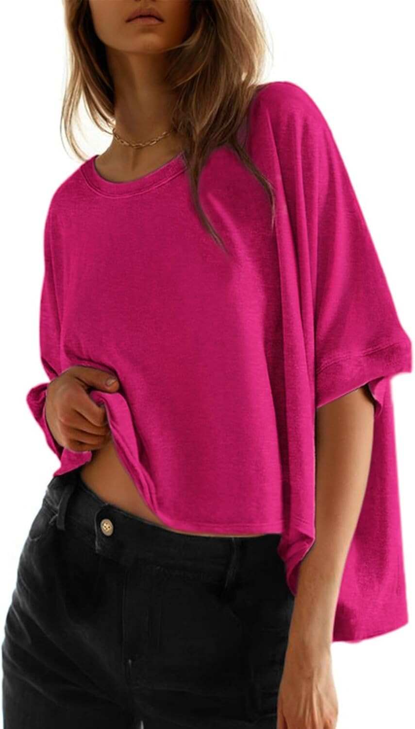 🔥 Last Day For Clearance!Summer Shirts 2026 Womens Solid T Shirts for Women Loose Oversized Tops Basic Tee