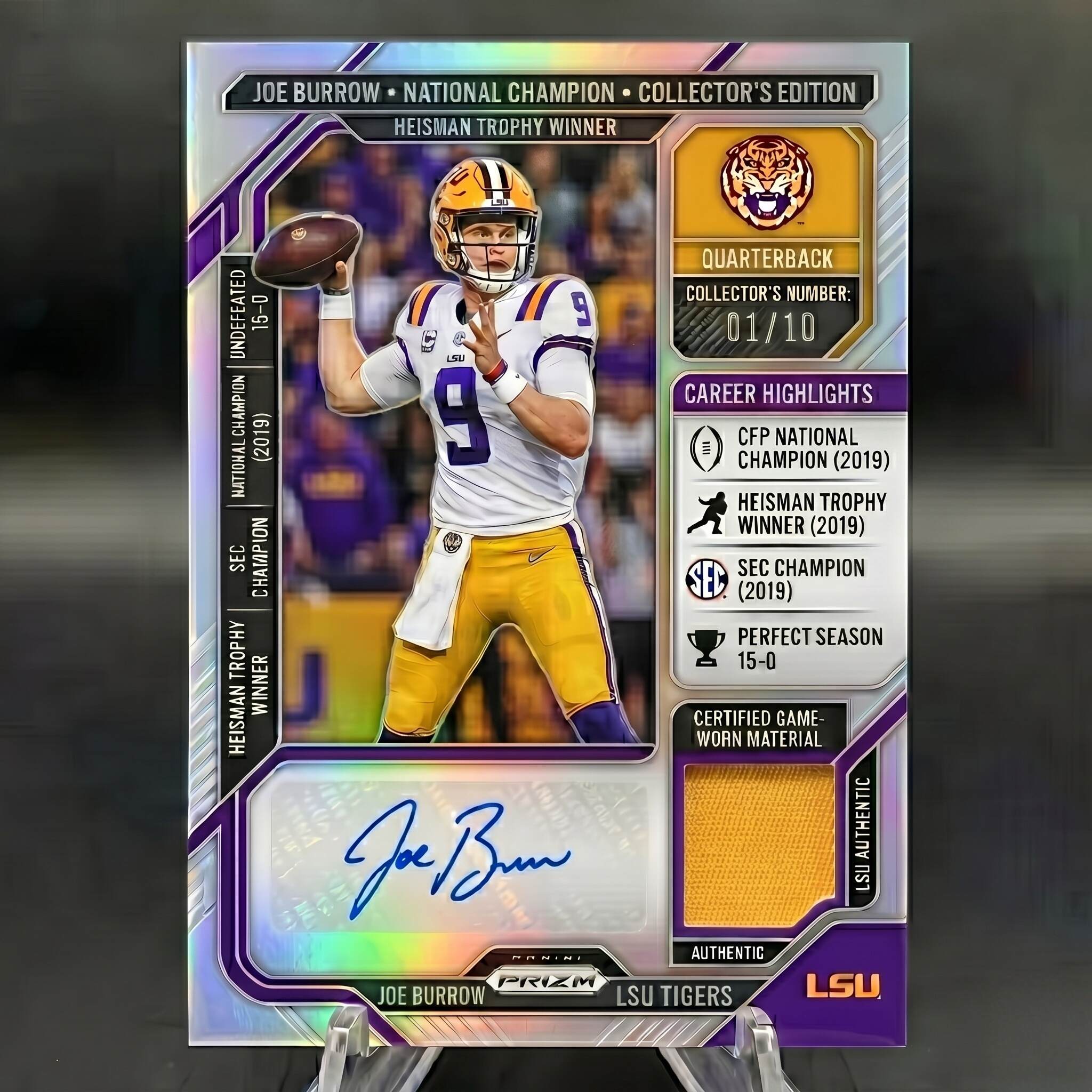 Joe Burrow 01/10 Limited Edition: LSU National Champion Autographed Patch Card