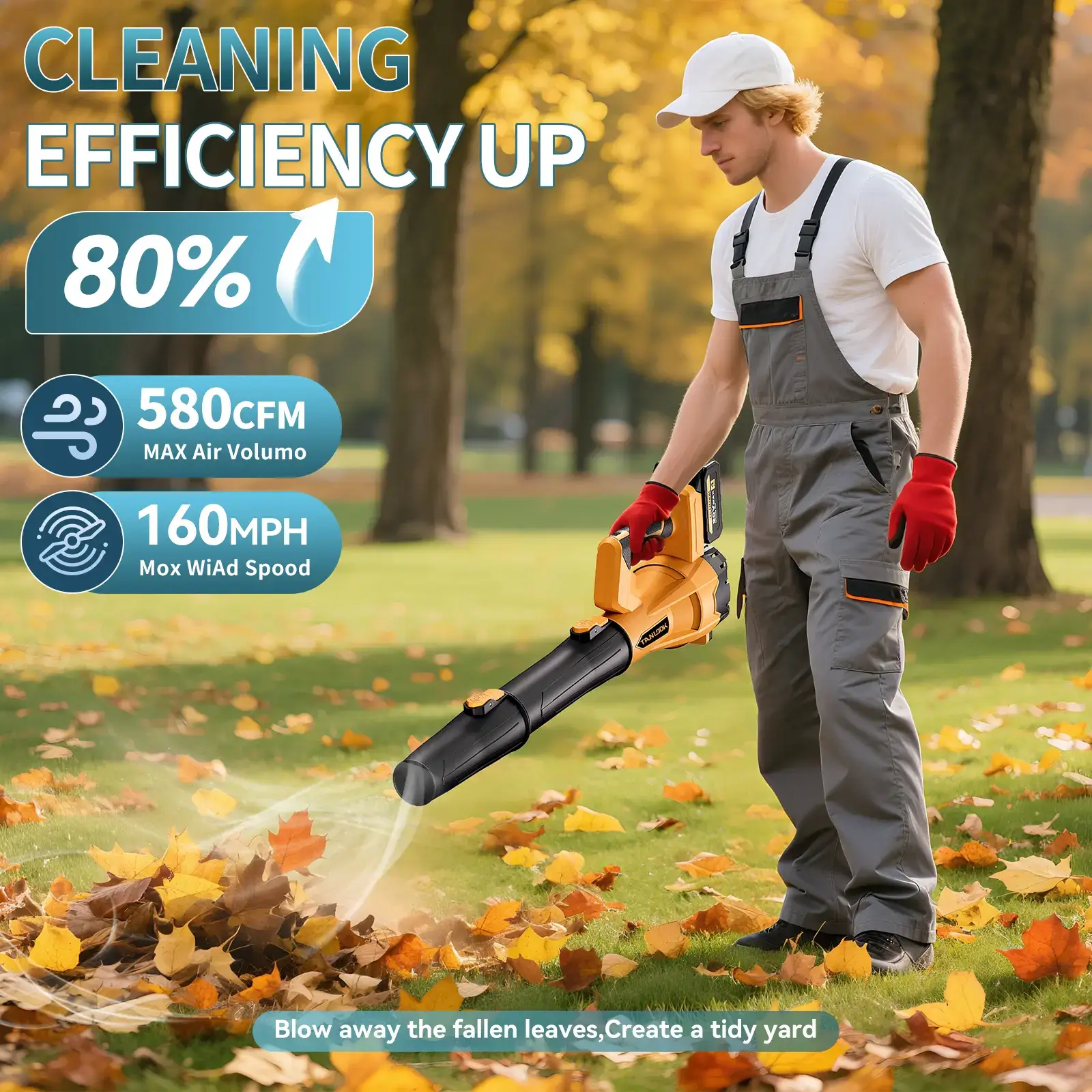Cordless Leaf Blower - 580CFM, 160MPH, Lightweight