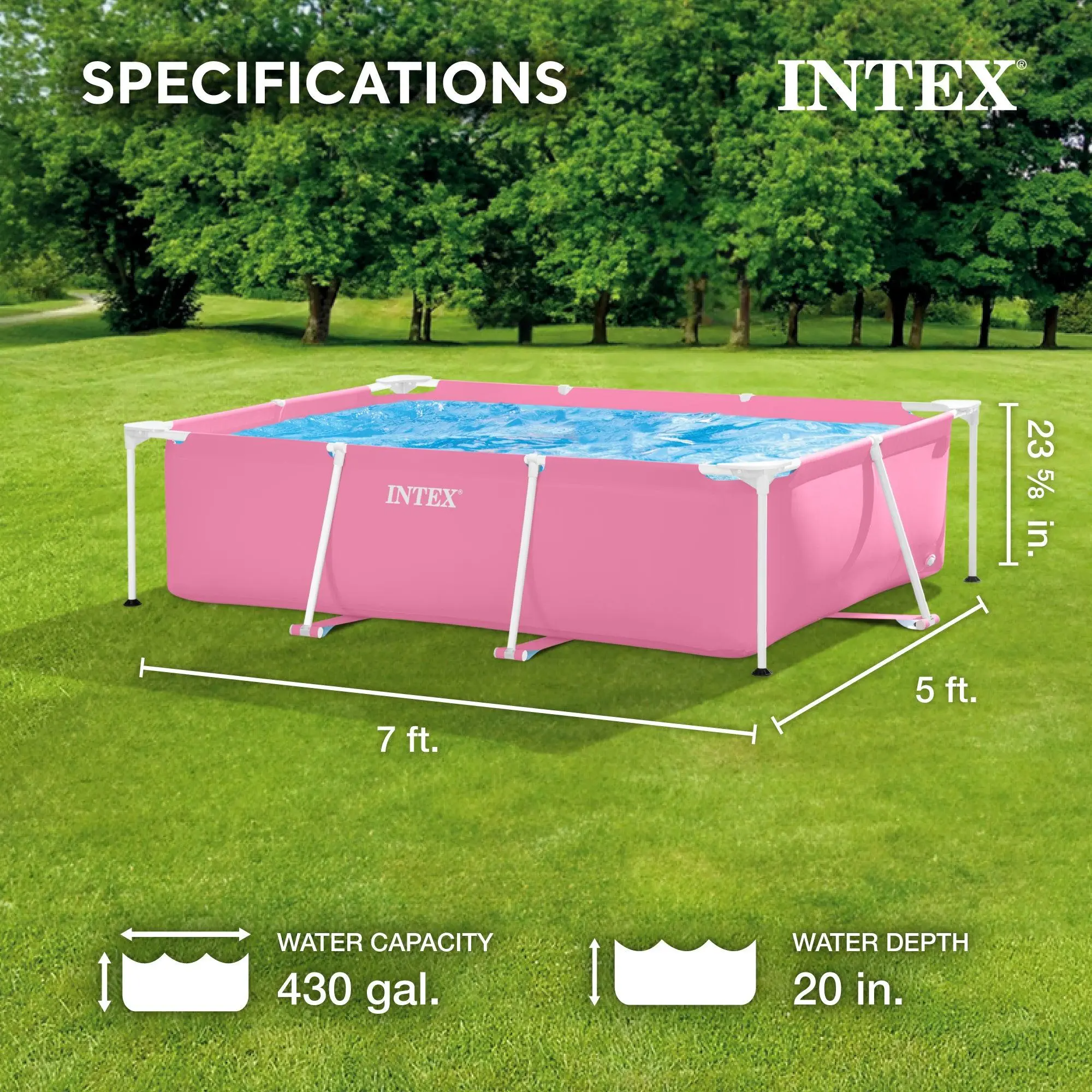 Outdoor Rectangular/Round Frame Above Ground Swimming Pool, Pink/Blue 23-30 Inches Deep (pump not included)