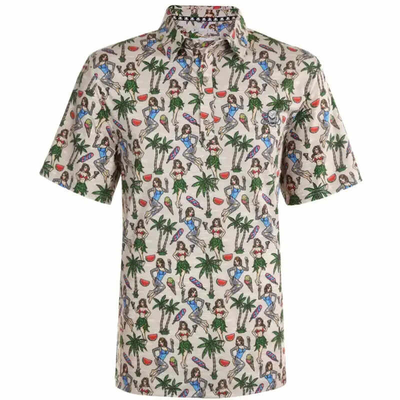Hula Girl Hawaiian Cool-Stretch Men's Golf Shirt (Khaki)