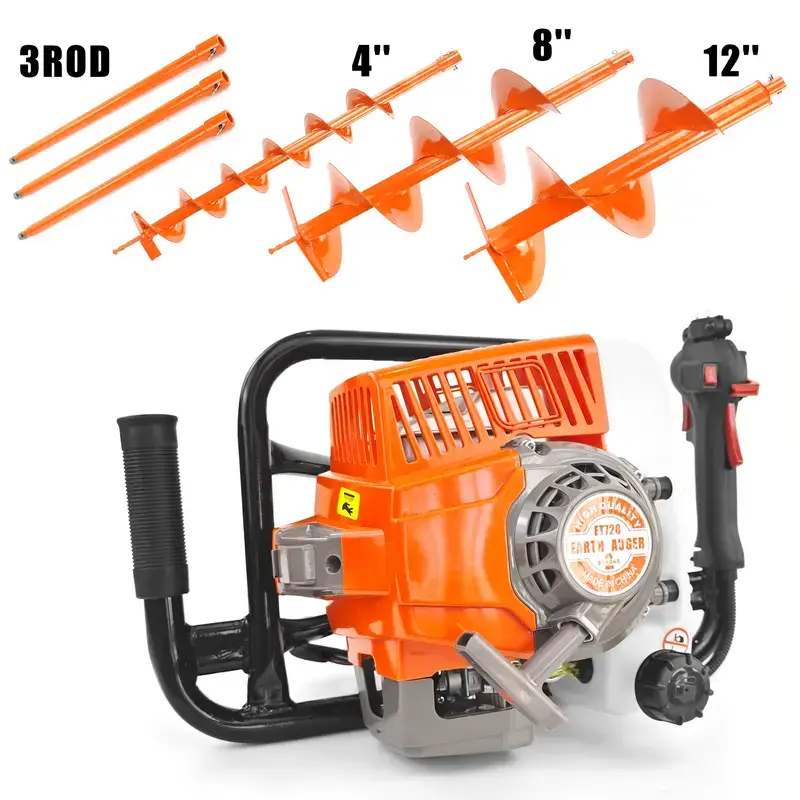 72CC 2-Stroke Gas Powered Earth Auger Post Fence Hole Digger Equipped with multiple sizes of drill bit combinations, Petrol Drill Borer for Garden & Lawn, Digging