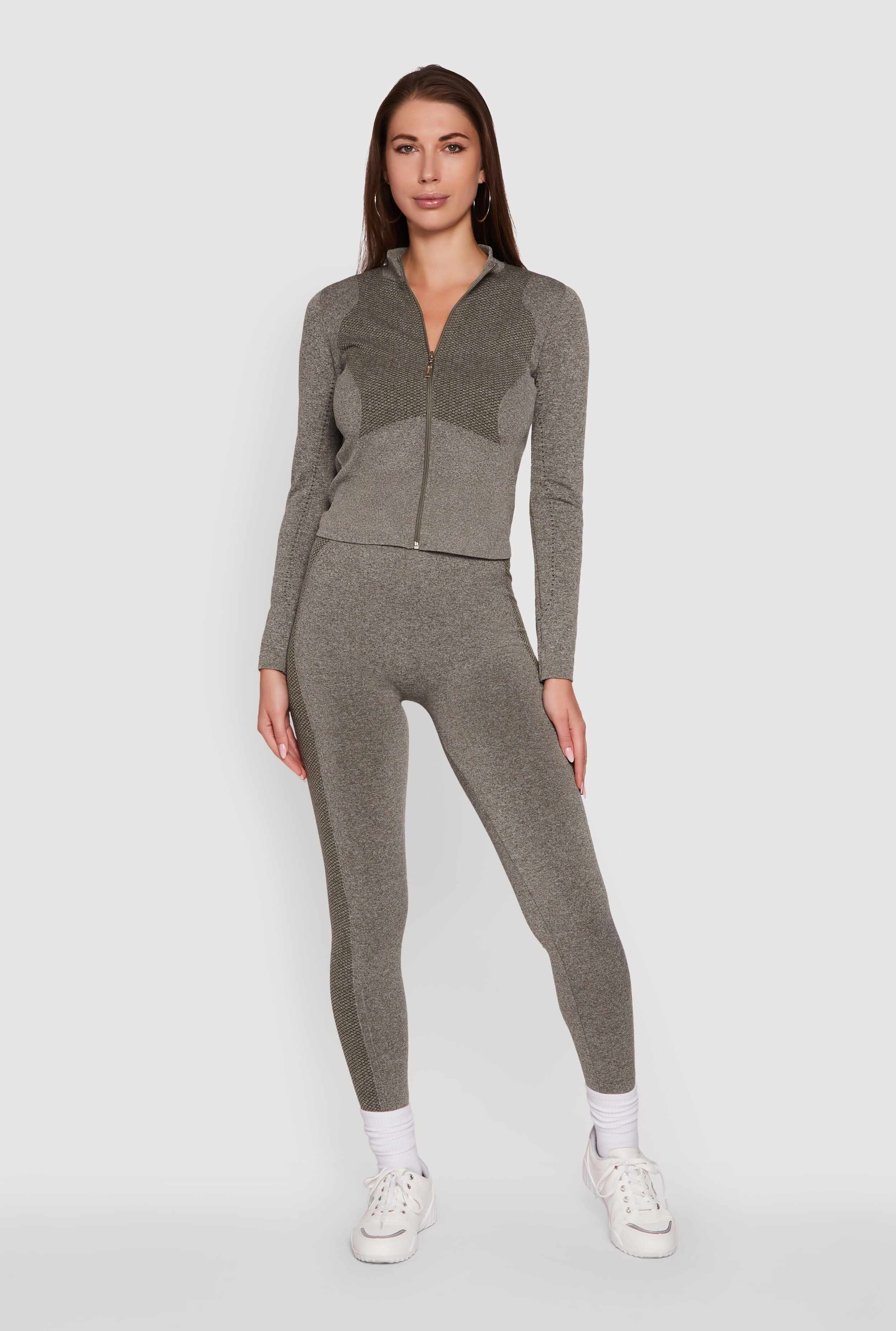Seamless Marled Mock Neck Long Sleeve Track Jacket