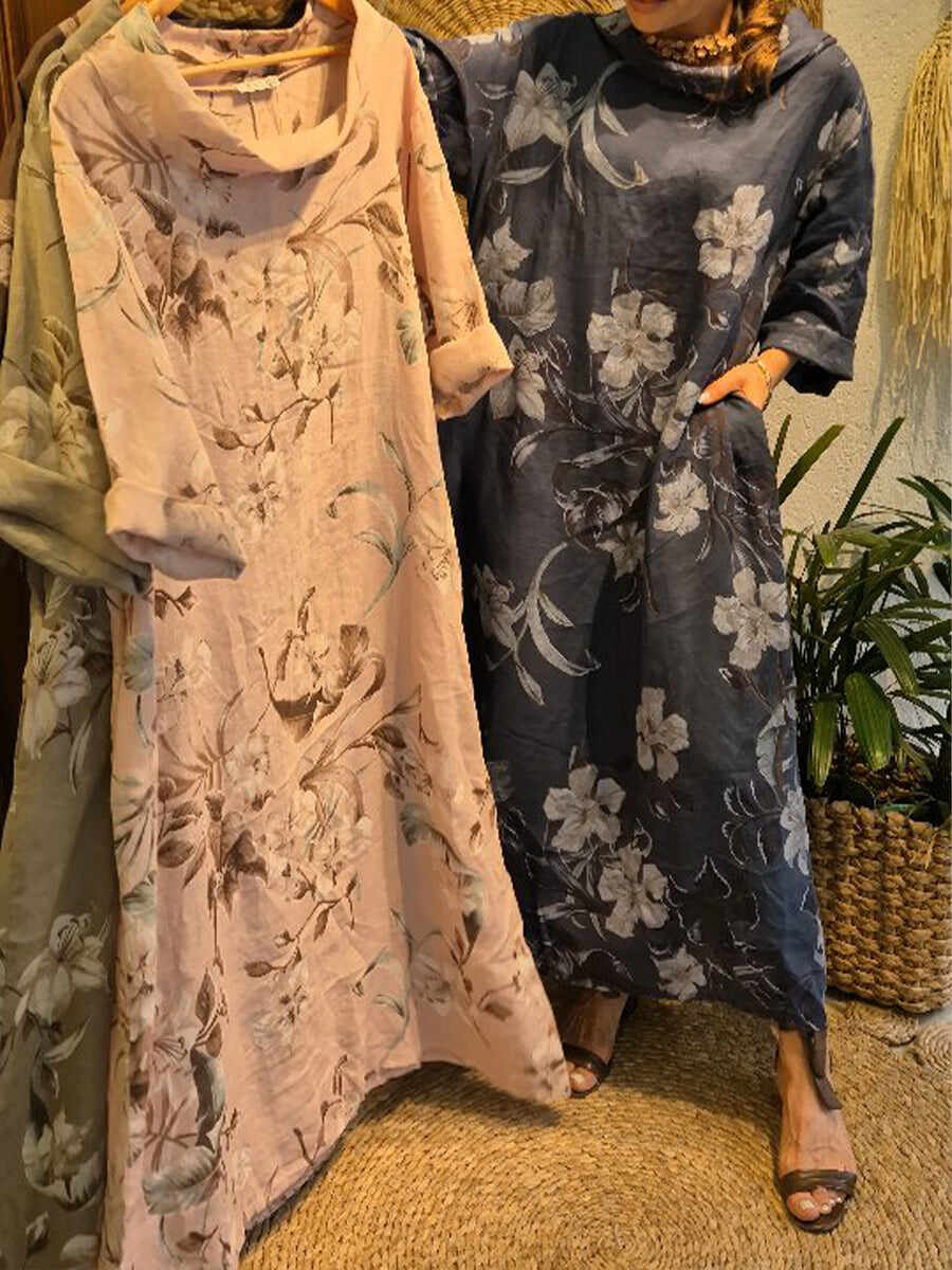 🔥Summer Arrivals🌟Loose And Comfortable Floral Print Linen And Cotton Dress