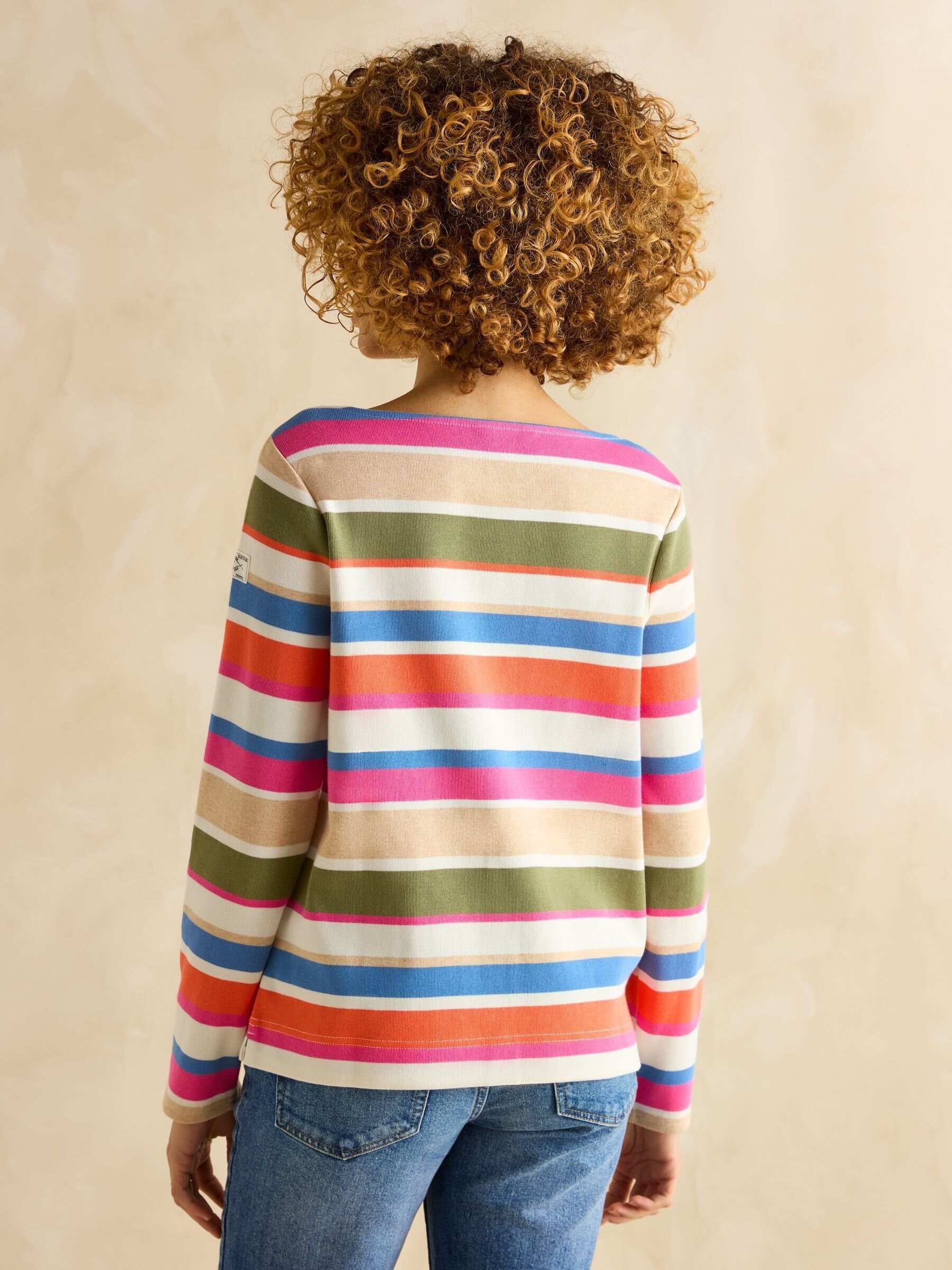 Harbour Green & Pink Elevated Stripe Pastel Boat Neck Breton Top