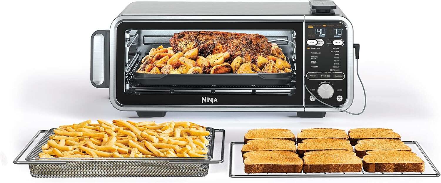 Air Fryer Toaster Oven Combo | 8-in-1 Functionality | Flip Up & Away for Storage Space | Air Fry Basket, Sheet Pan, Wire Rack & Removable Crumb Tray |1800 Watt | Stainless Steel | SP151