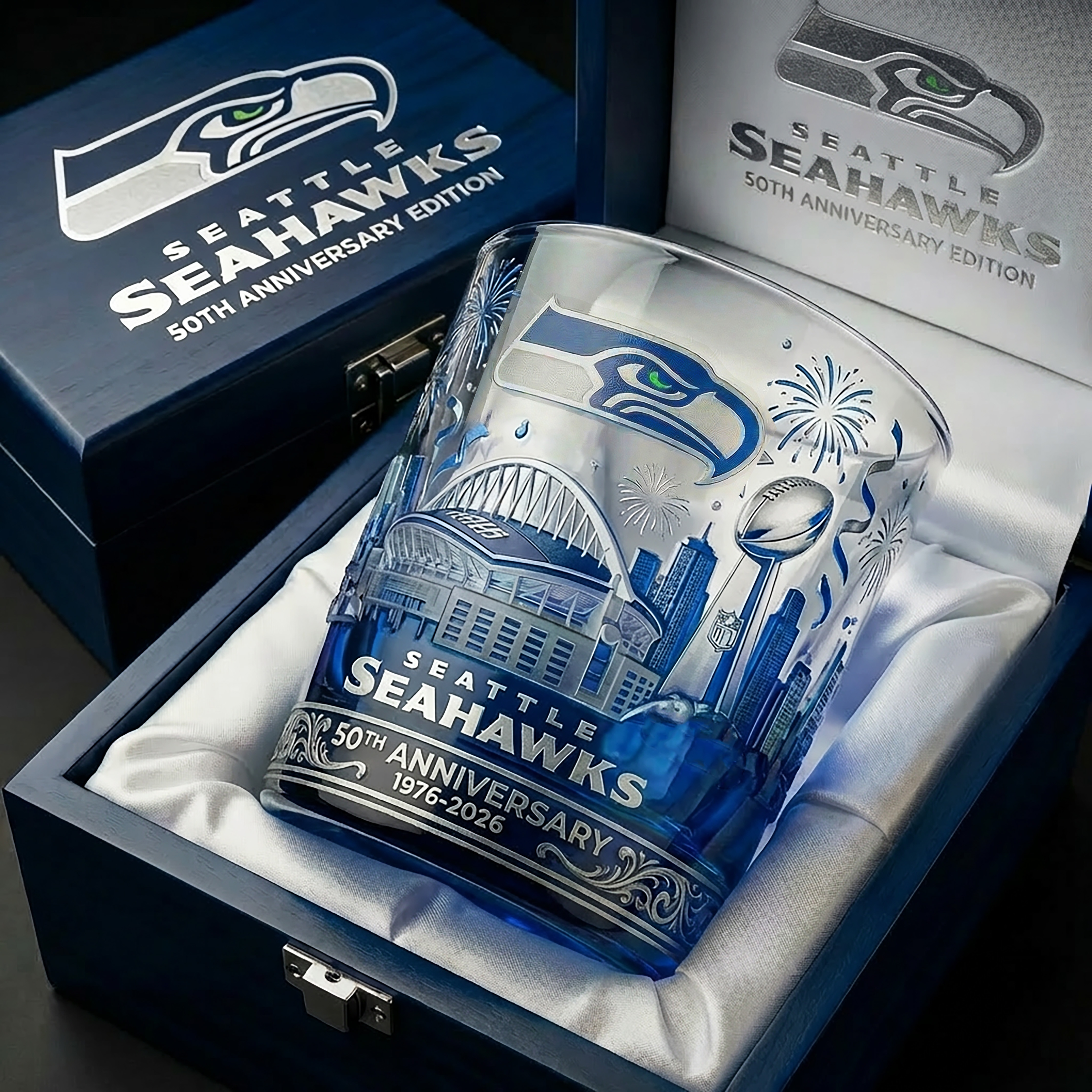 Seattle Seahawks 50th Anniversary Commemorative Glass