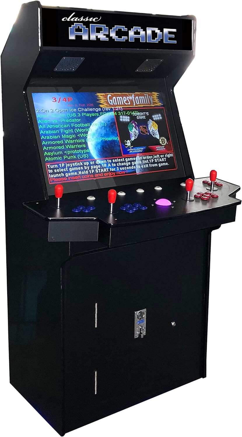 Full Size Commercial Grade Upright Standup Arcade Machine 4 Player 4600 Classic Games 32 inch Screen Black
