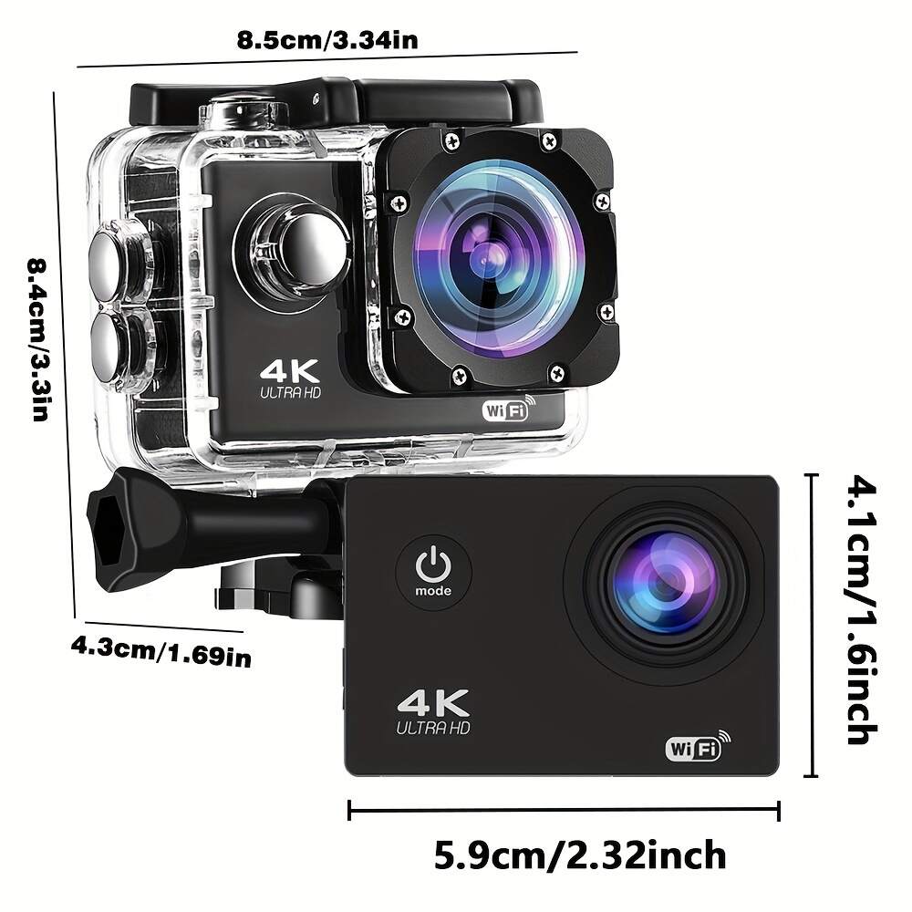 Action Camera 4K Ultra HD - Waterproof, WiFi, Remote Control, 8GB Card, 170° Wide-Angle Lens - Capture Your Adventures Like Never Before