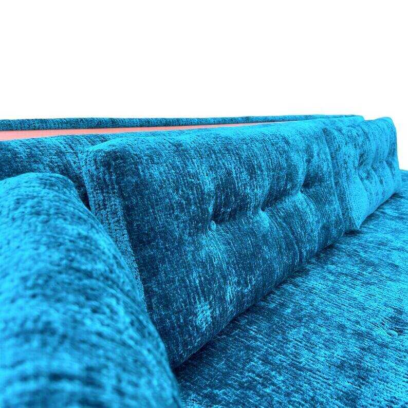 Vintage Re-Upholstered Mid-Century Boomerang Sofa Craft Associates Teal