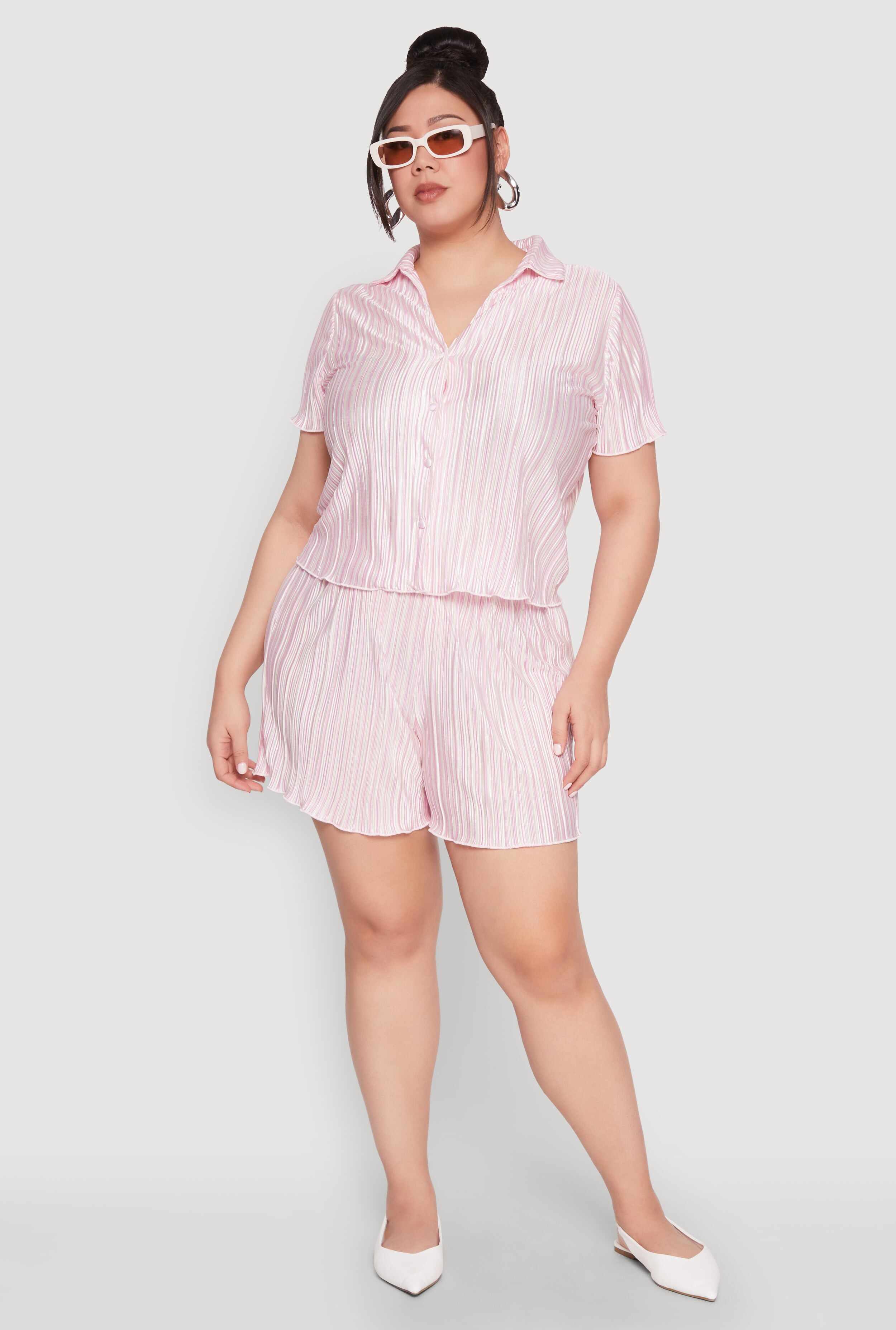Plus Size Almost Famous Plisse Striped Shirt
