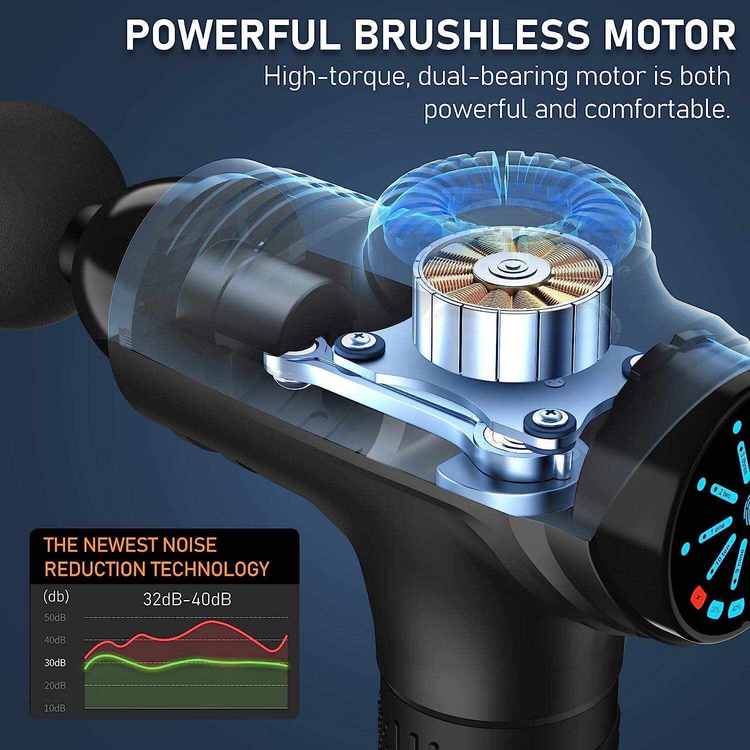 RAEMAO Massage Gun Deep Tissue, Back Massage Gun for Athletes for Pain Relief Attaching 8 PCS Specialized Replacement Heads, Percussion Massager with 10 Speeds & LED Screen, Carbon