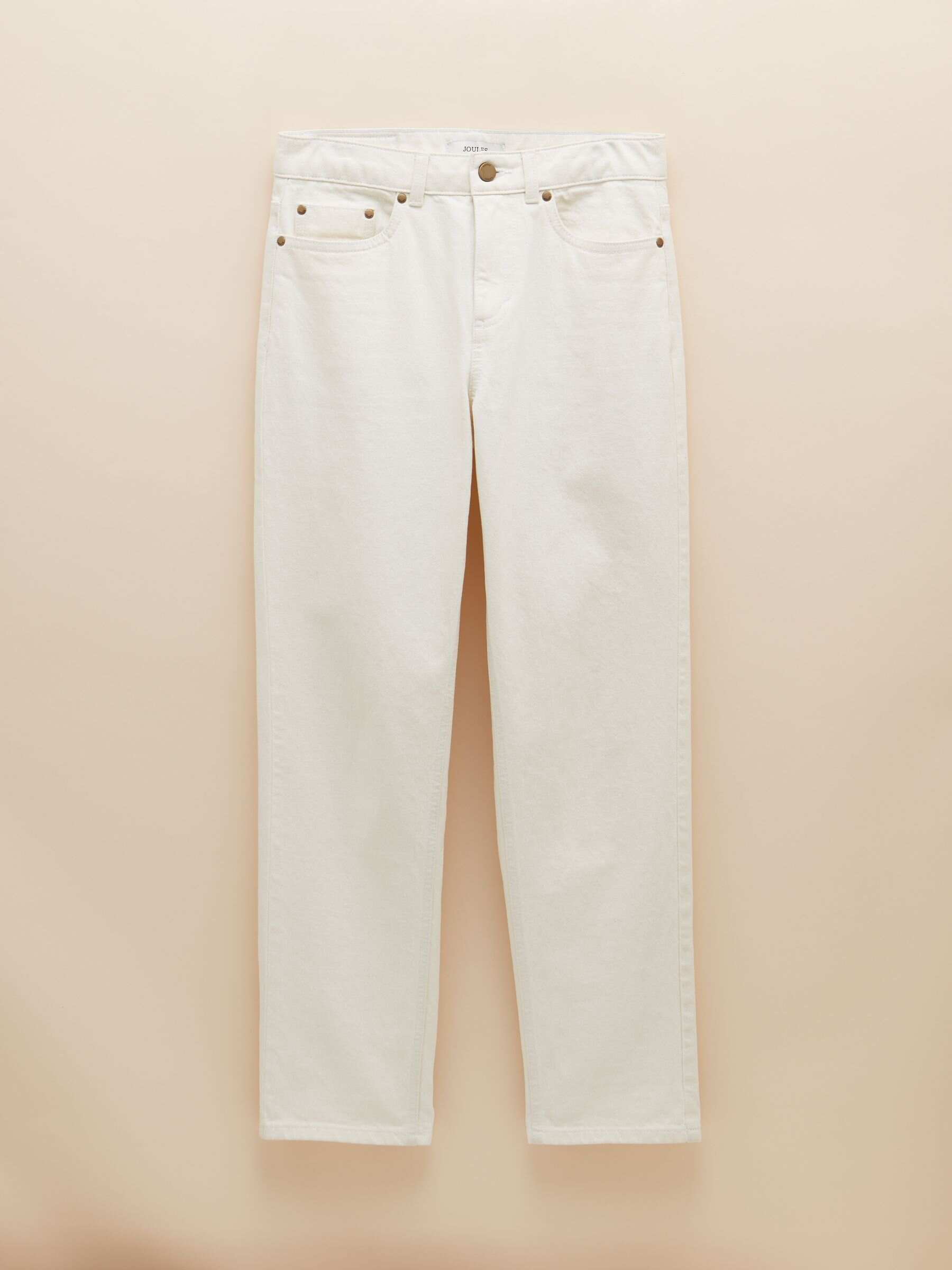 Ecru Straight Fit Mid Rise Jeans