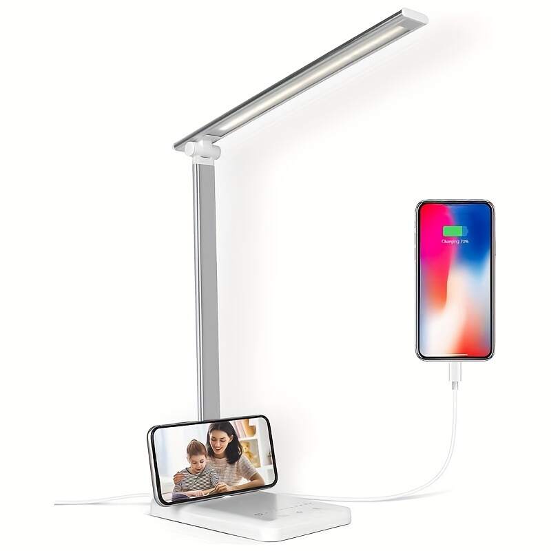 Adjustable LED Desk Lamp with Touch Control, 5 Lighting Modes & Brightness Levels, 45-Minute Auto Timer, USB Powered, Eye-Caring Dimmable Table Lamp for Home, Office, and Reading - White/Black
