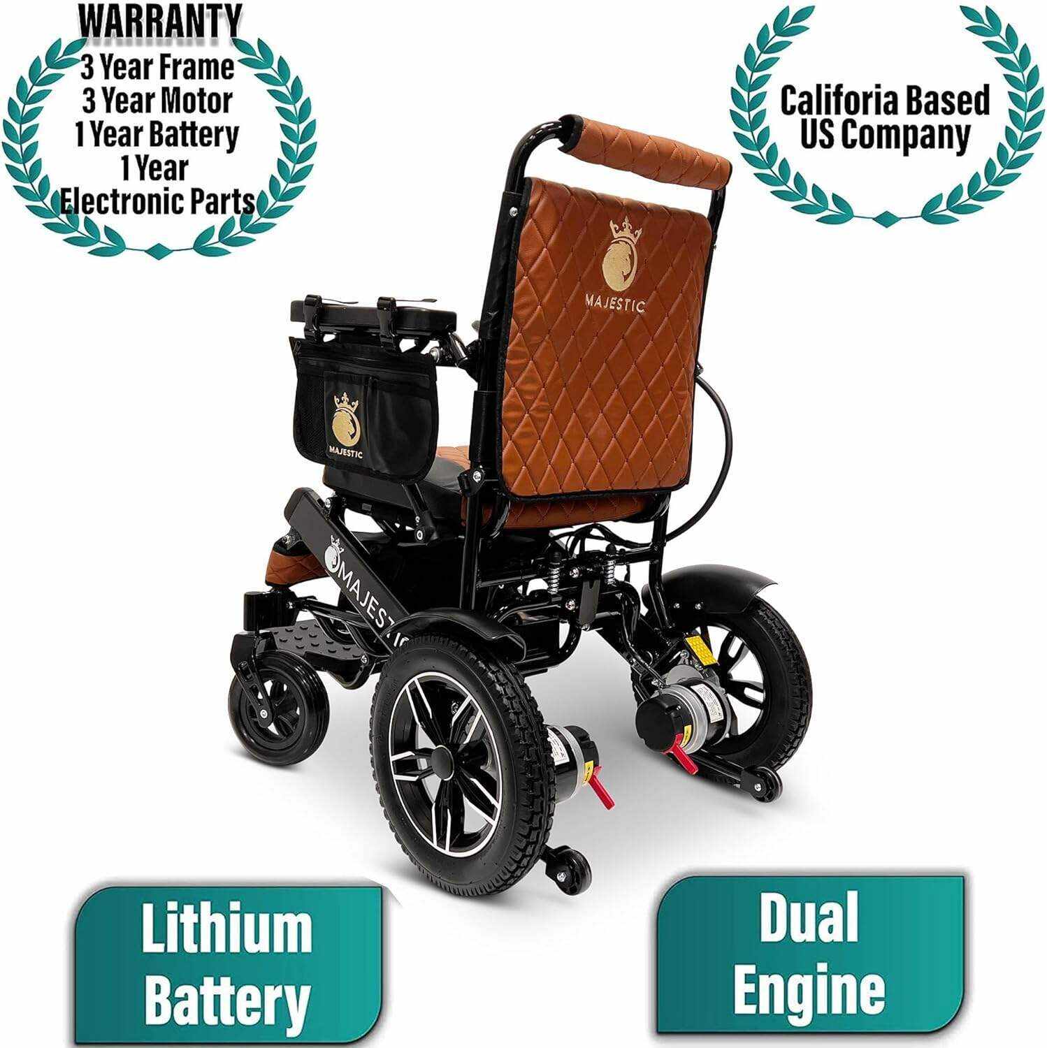 MALISA Electric Wheelchair for Adults, Portable All Terrain Lightweight Wheelchairs, Foldable Motorized Power Wheel Chair, Leather Seat (17.5