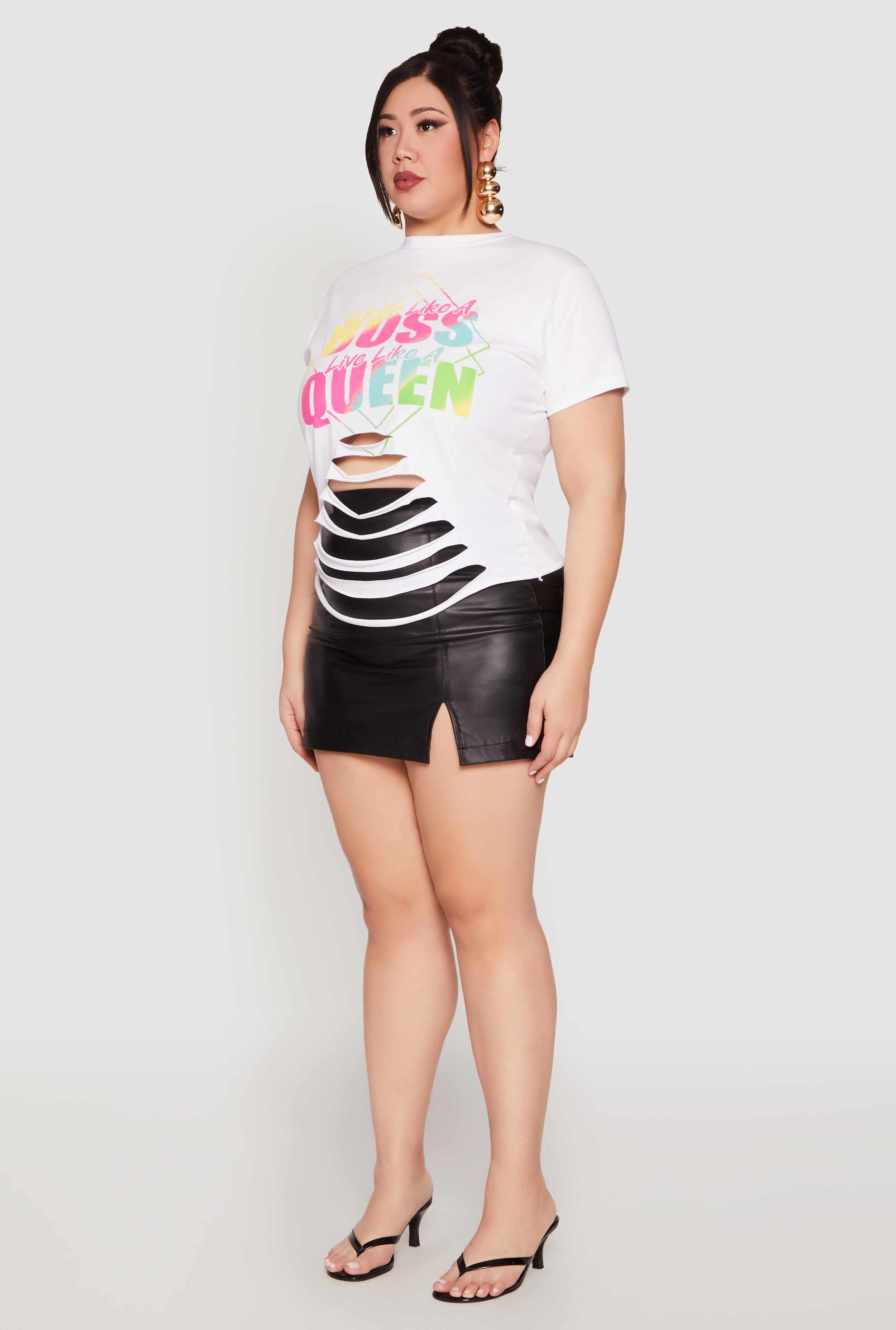 Plus Size Laser Cut Boss Queen Graphic Tee