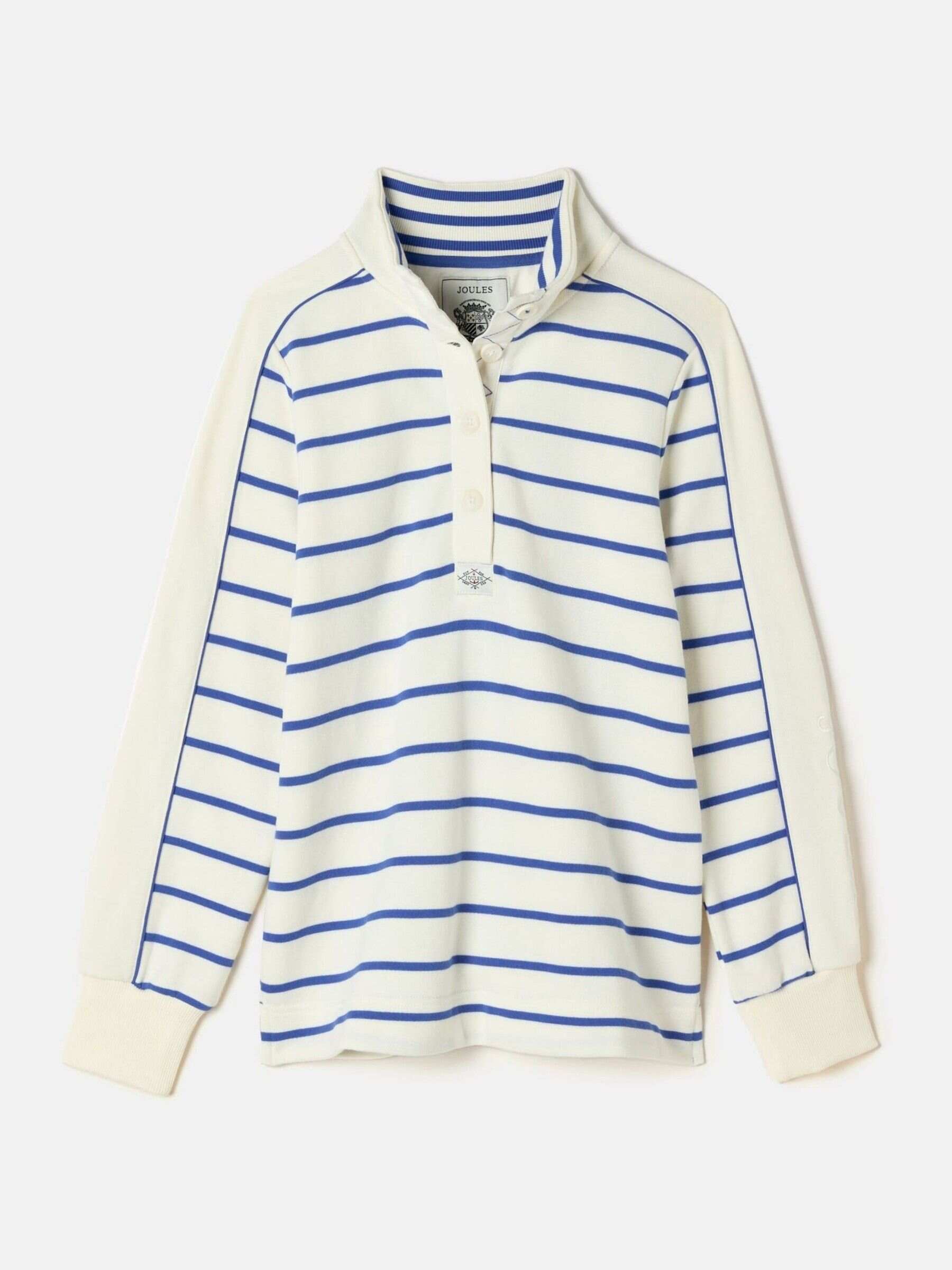 Southwold Cream & Blue Cotton Button Down Striped Sweatshirt