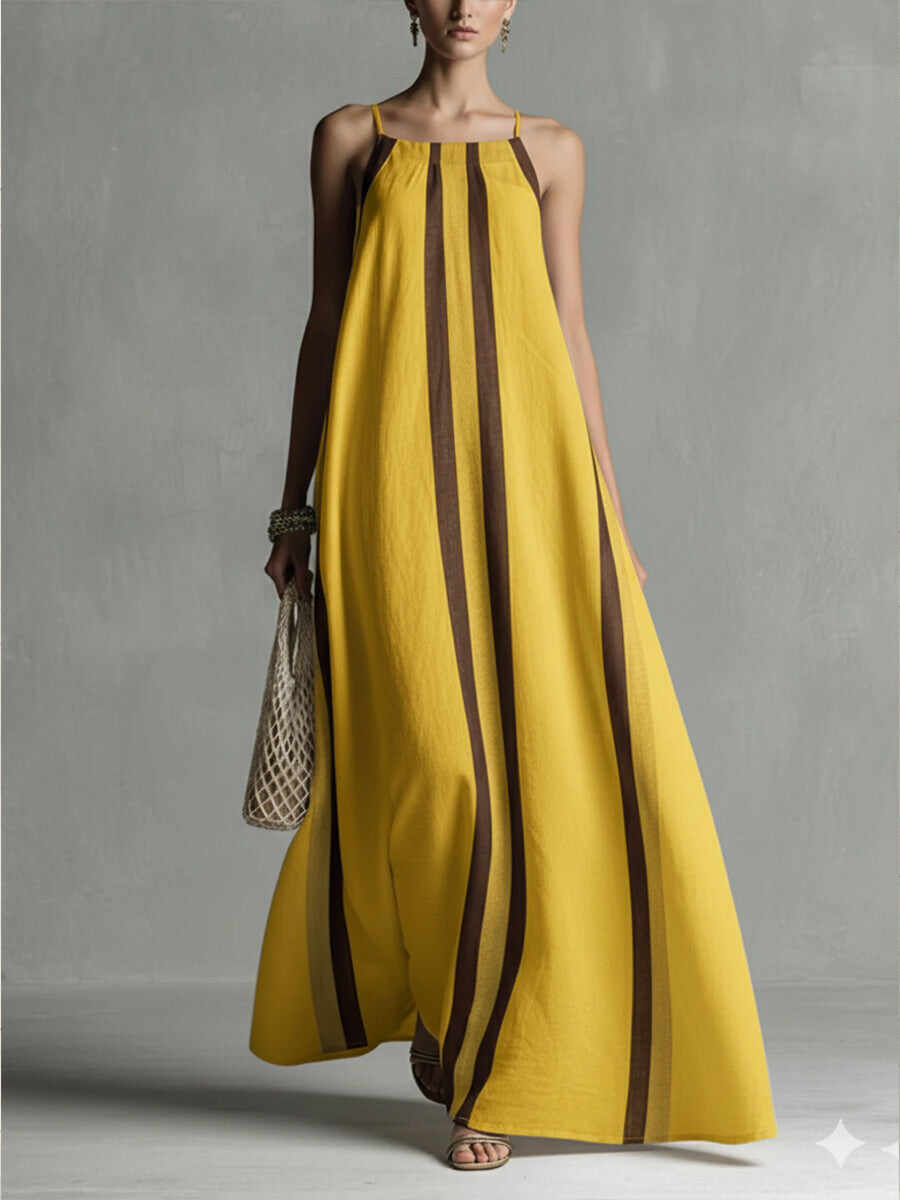 🔥Summer Arrivals🌟Casual Striped Linen And Cotton Maxi Sleeveless Dress