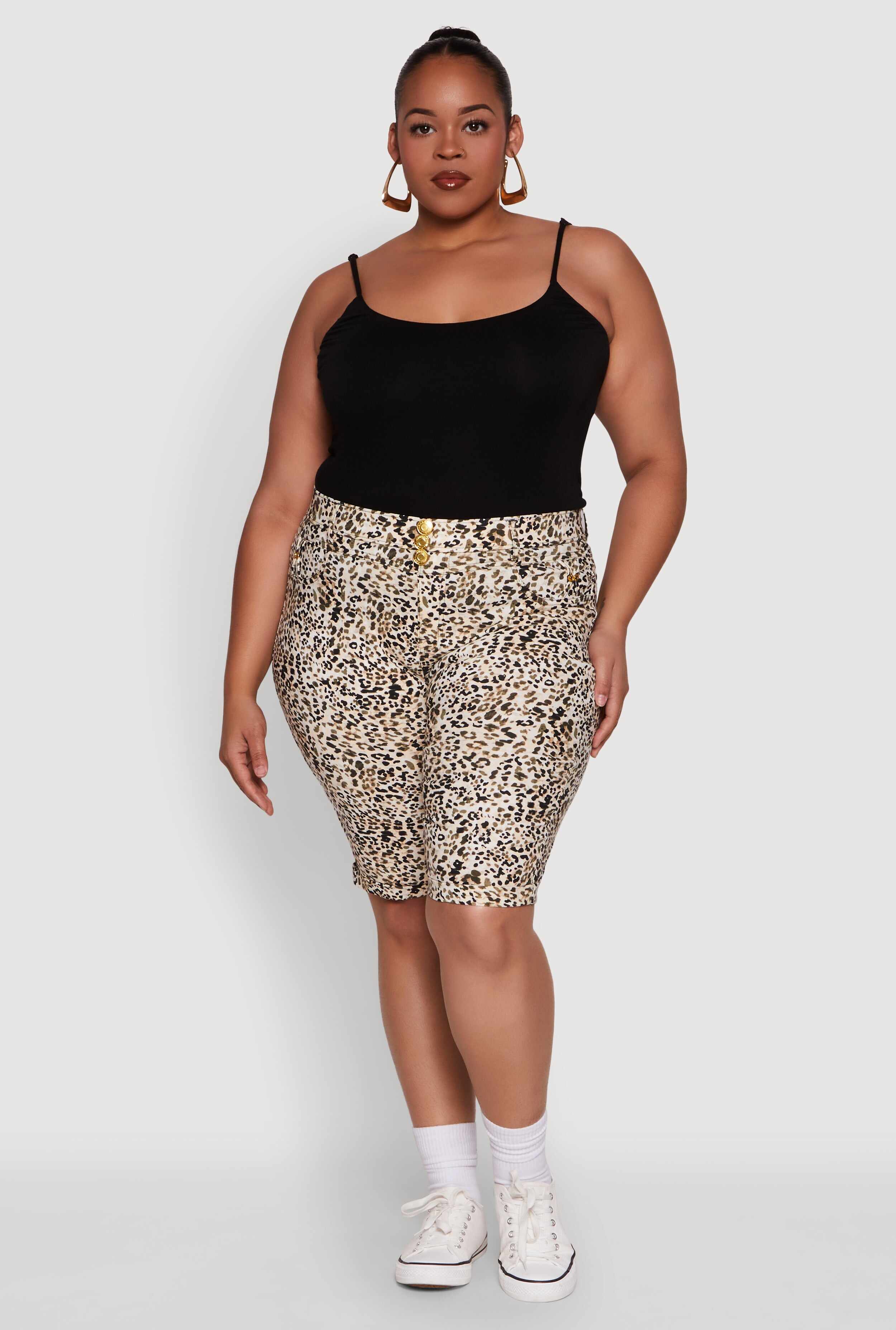 Plus Size Trendy High Waisted Bermuda Shorts