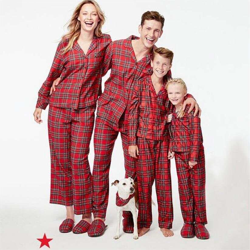 Red Checked Printed Family Matching Pajamas Set