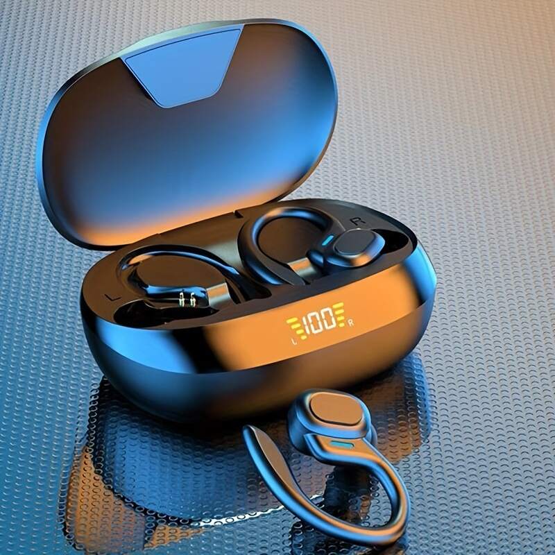 2025 Newest True Wireless Earbuds, TWS Earphones With Mic, Sport Earhook Headset, Stereo In Ear Headphones With LED Display Charing Case