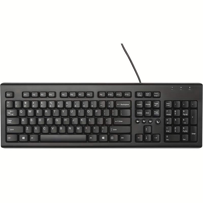 [Classic Wired Keyboard] Ergonomic 104-Key Wired USB Keyboard for Windows PC Laptop | Classic Black Design with Numeric Keypad, Media Keys & Hotkeys, USB-Powered (No Batteries Needed), Computer Accessory