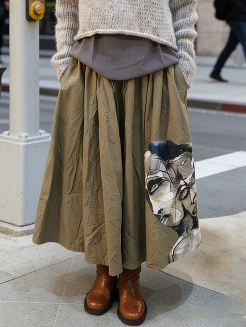 🔥Summer Arrivals🌟Artistic Portrait Print Cotton Skirt