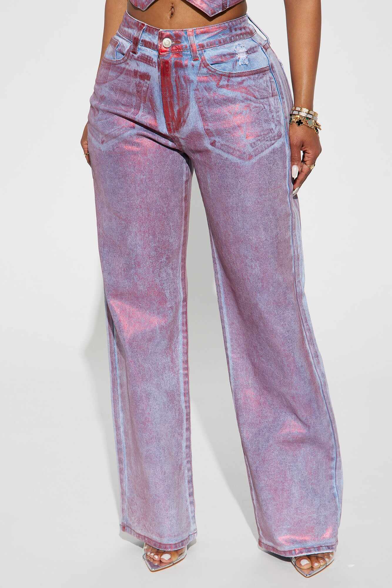 Frieda Foil Straight Leg Jeans - Red