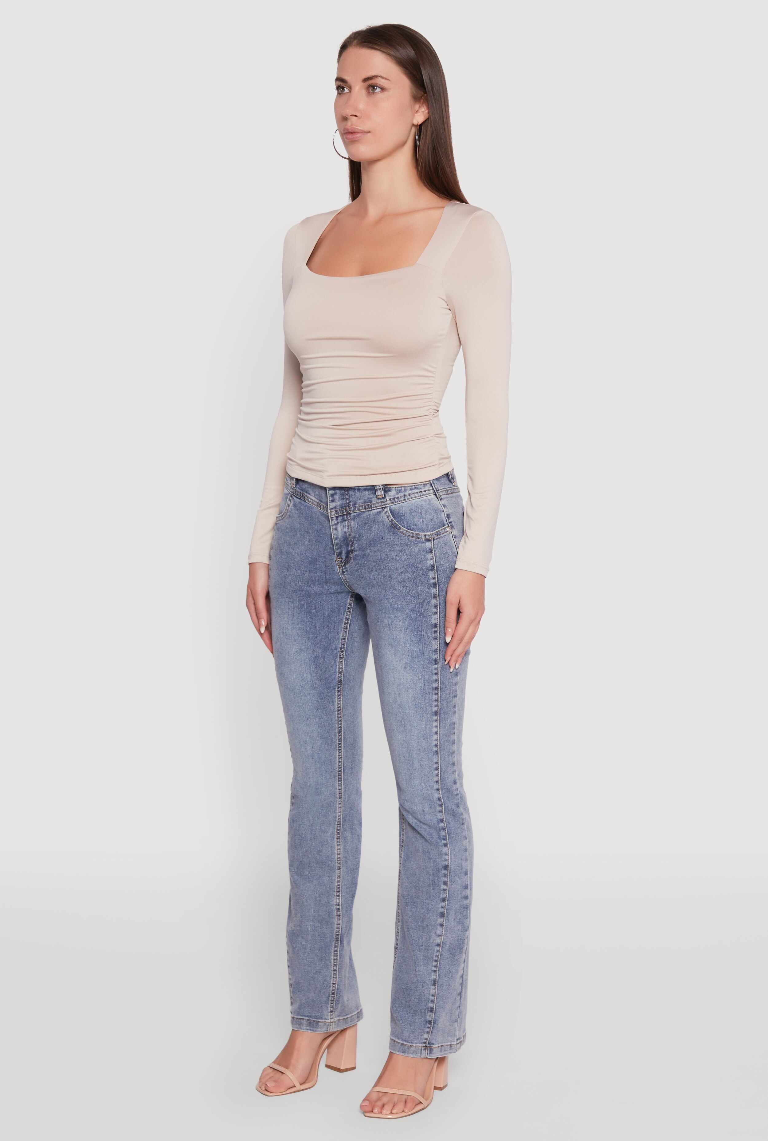 Iris Square Neck Ruched Side Long Sleeve Top