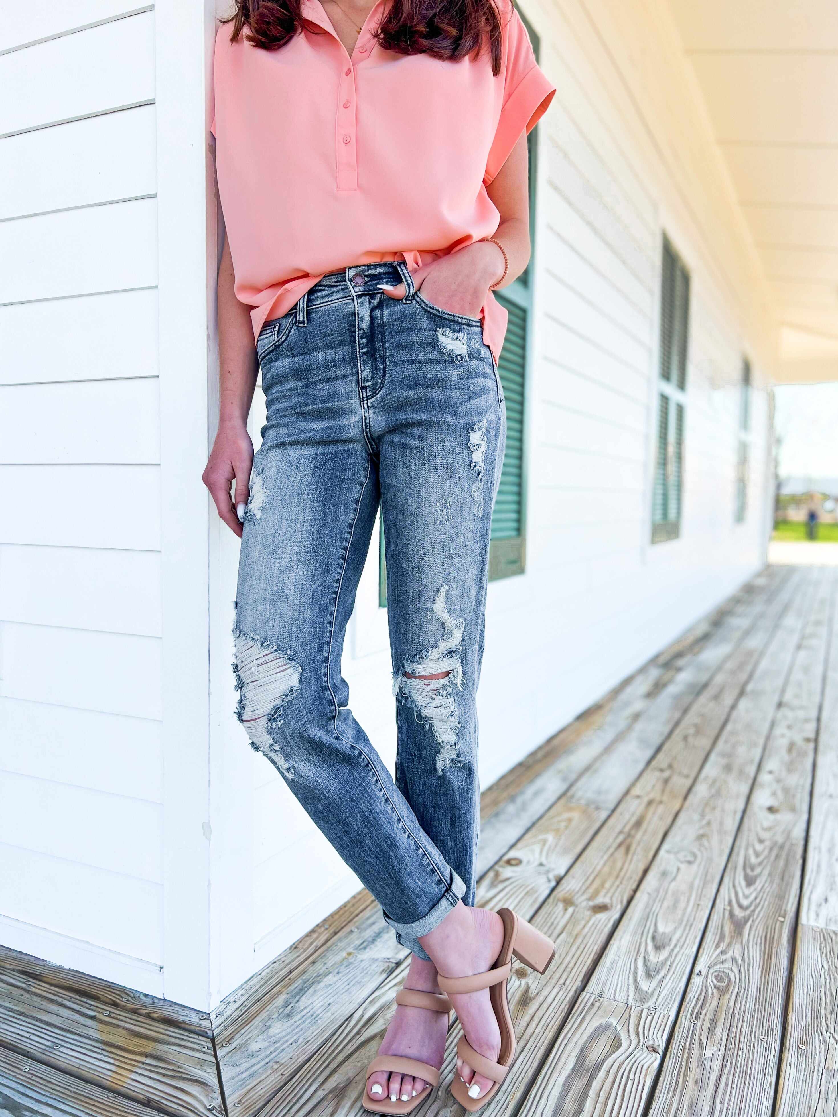🔥Hot Sales🔥Weekender Dark Wash High Rise Boyfriend Jeans