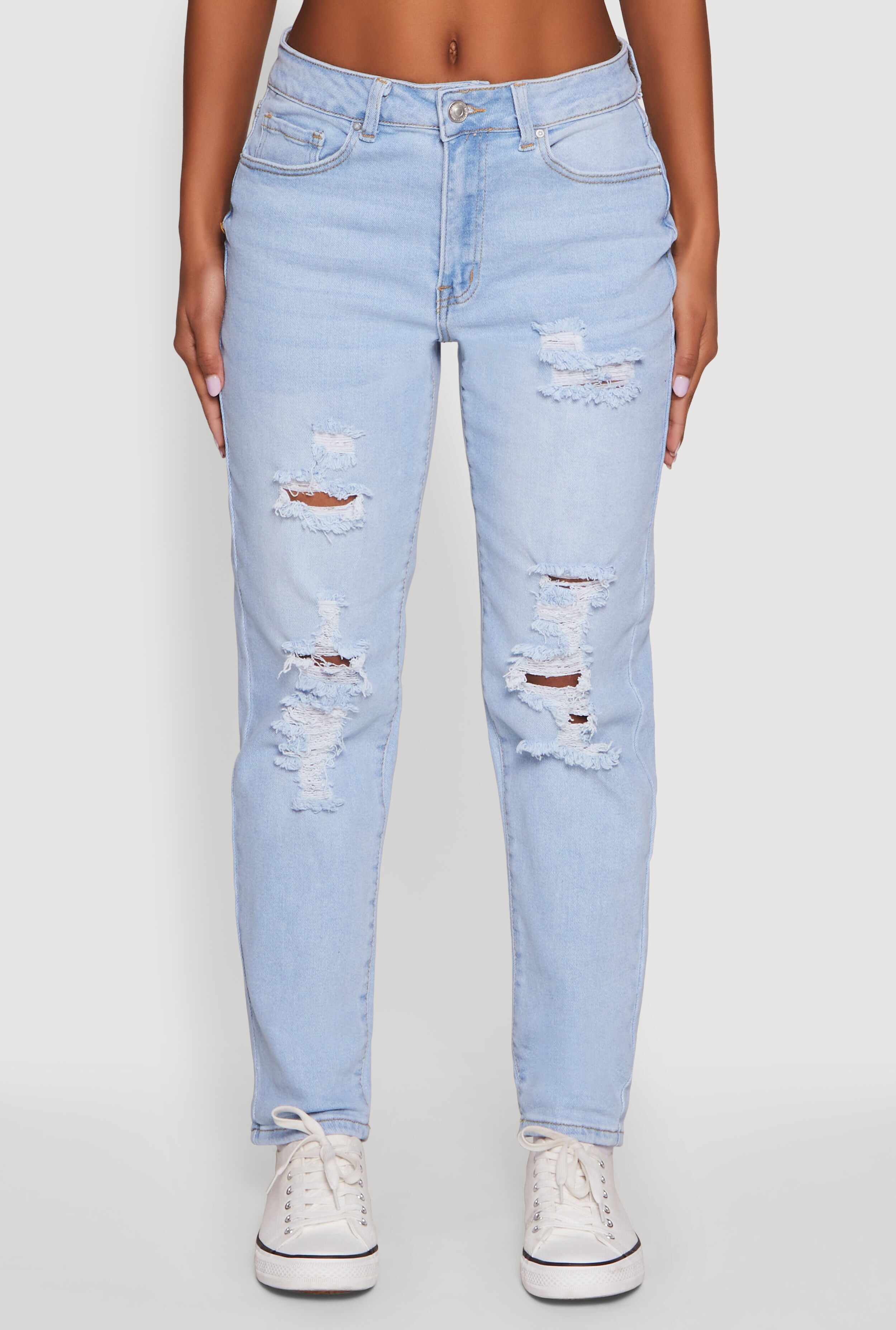 WAX Mid Rise Boyfriend Cut Distressed Jeans