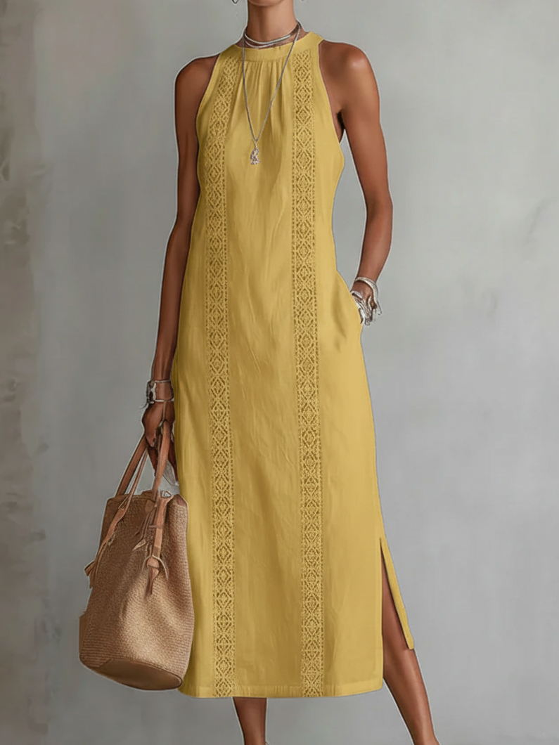 🔥Summer Arrivals🌟🌿 Retro Cozy Lace Minimalist Linen Dress — Timeless. Elegant. Effortlessly You.