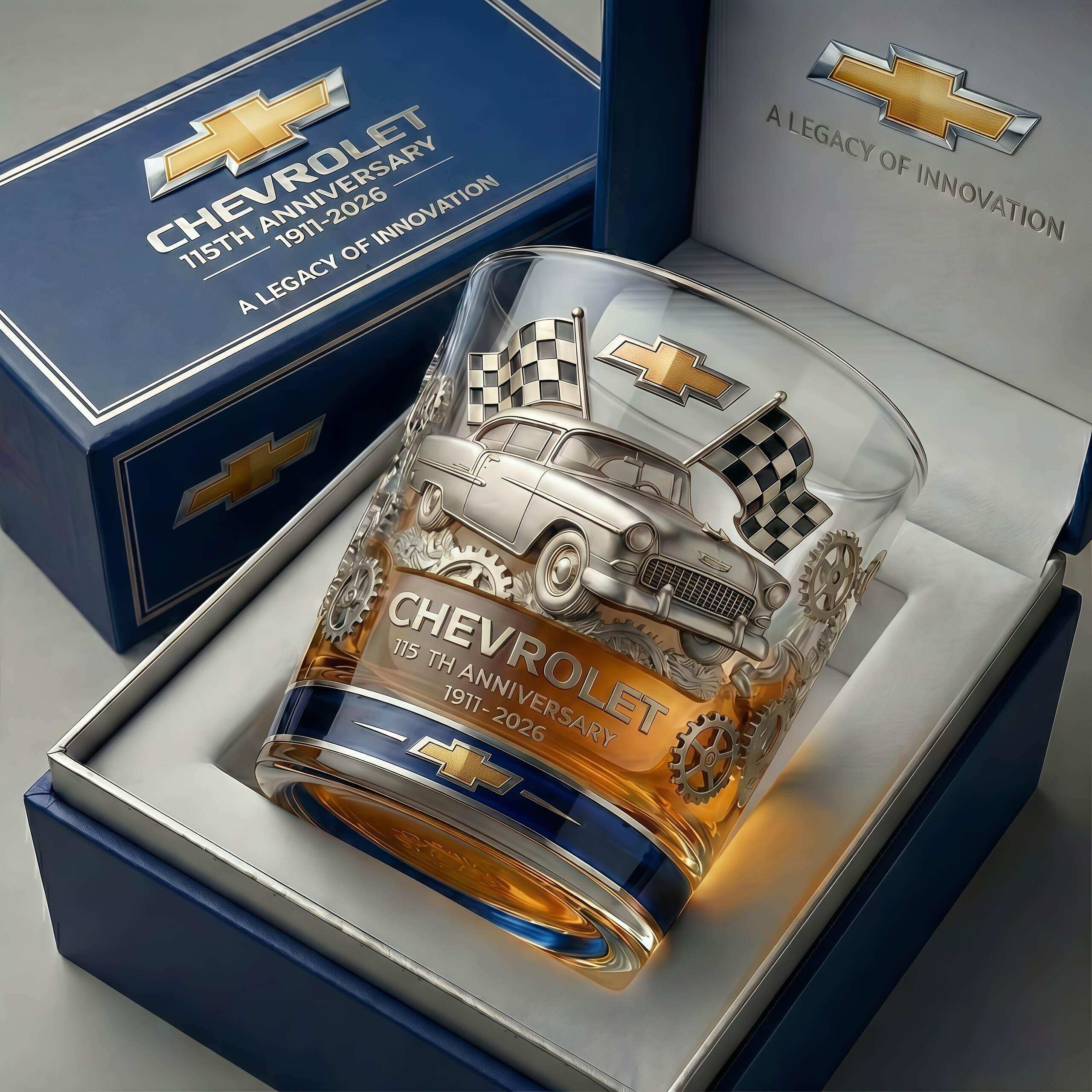 Chevrolet 115th Anniversary Commemorative Whiskey Glass